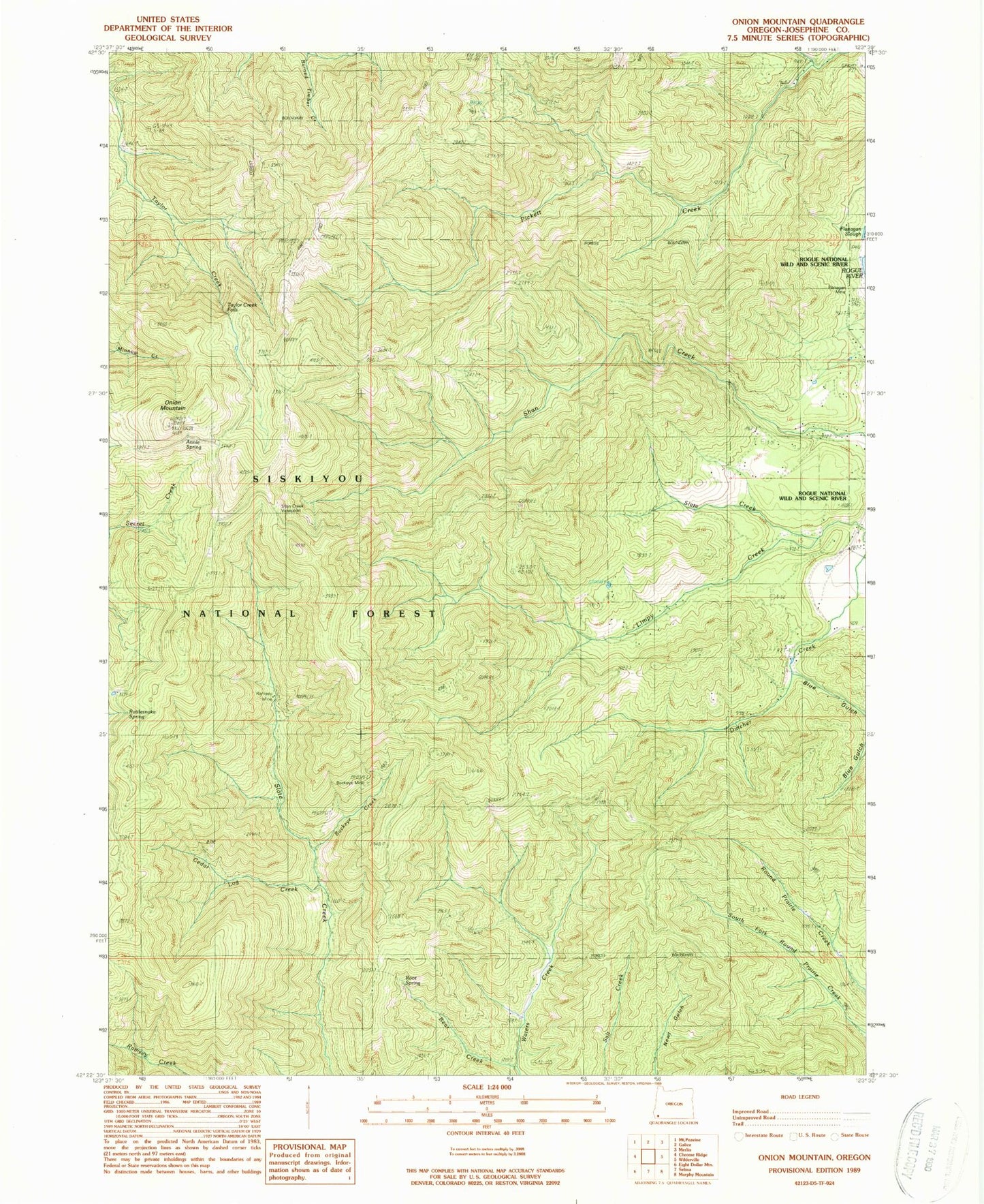 Classic USGS Onion Mountain Oregon 7.5'x7.5' Topo Map Image