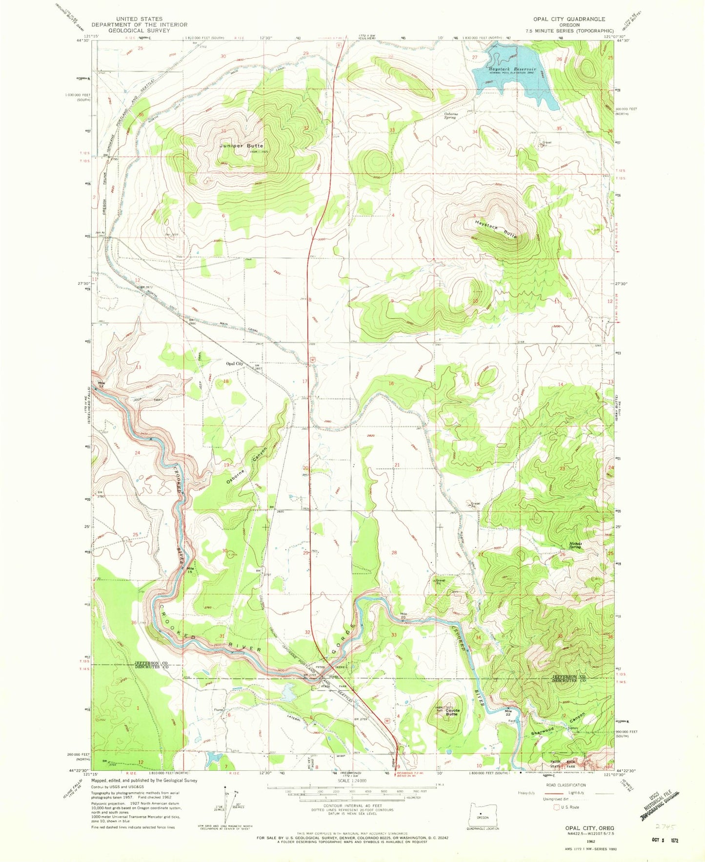 Classic USGS Opal City Oregon 7.5'x7.5' Topo Map Image
