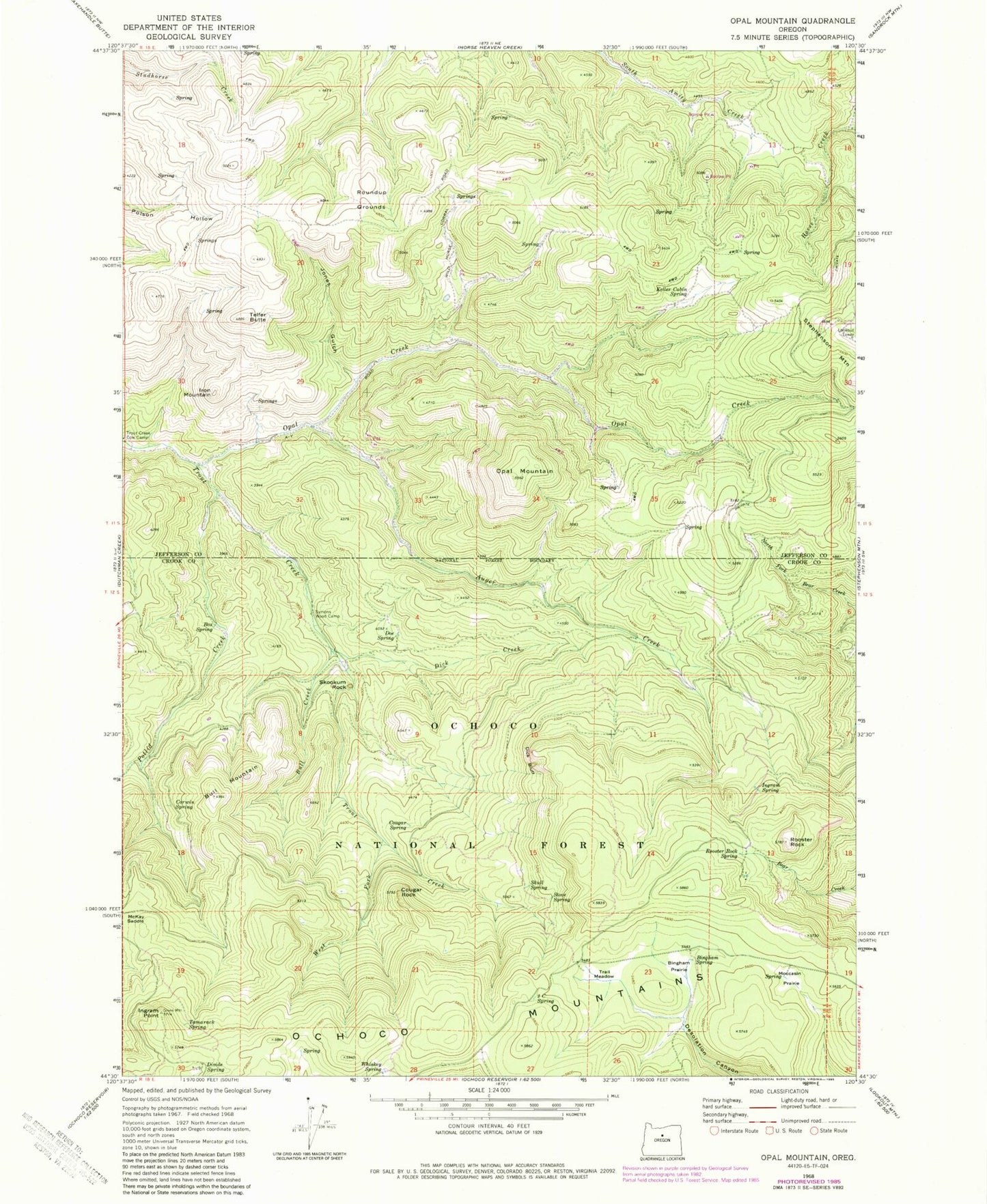 Classic USGS Opal Mountain Oregon 7.5'x7.5' Topo Map Image