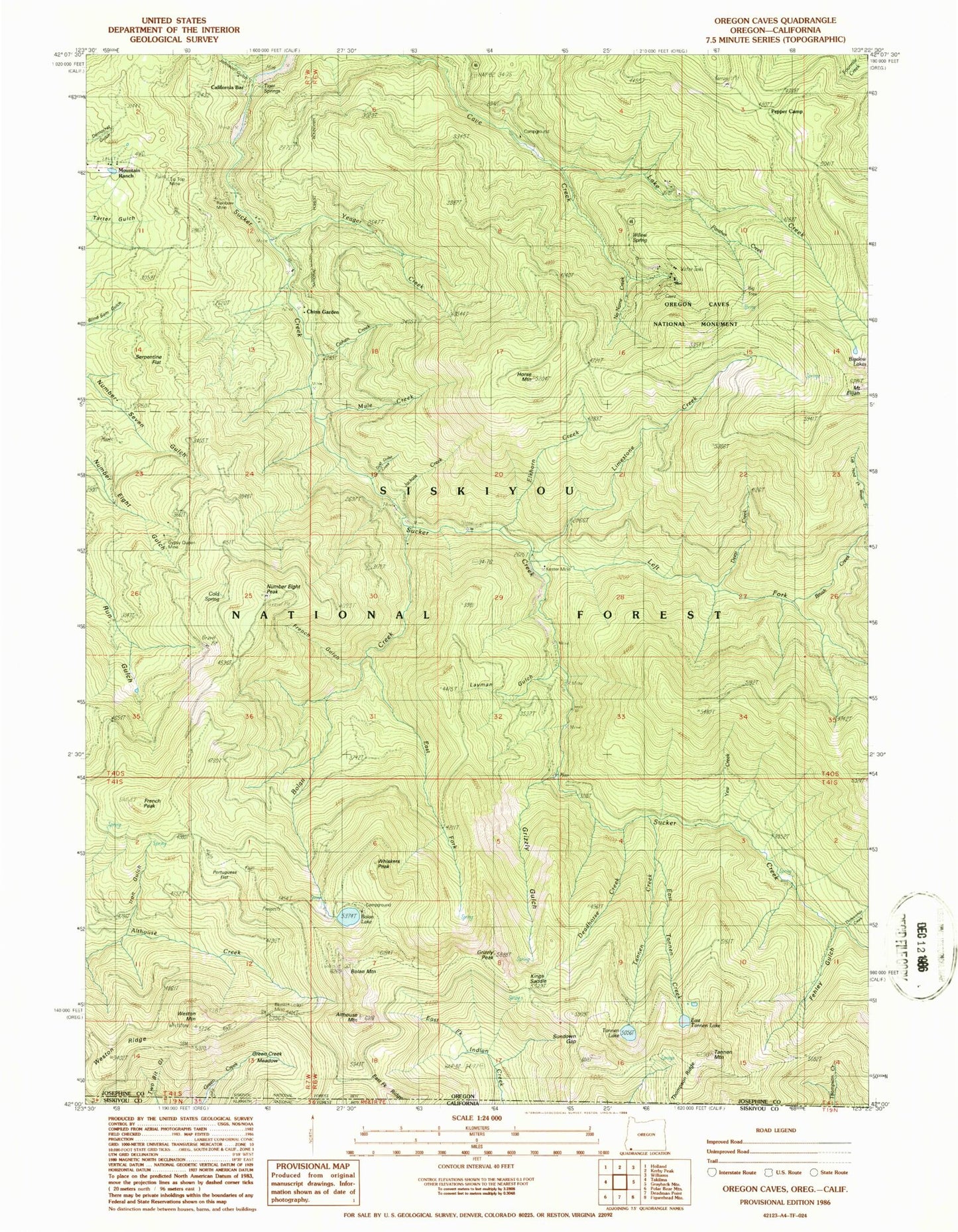 Classic USGS Oregon Caves Oregon 7.5'x7.5' Topo Map Image
