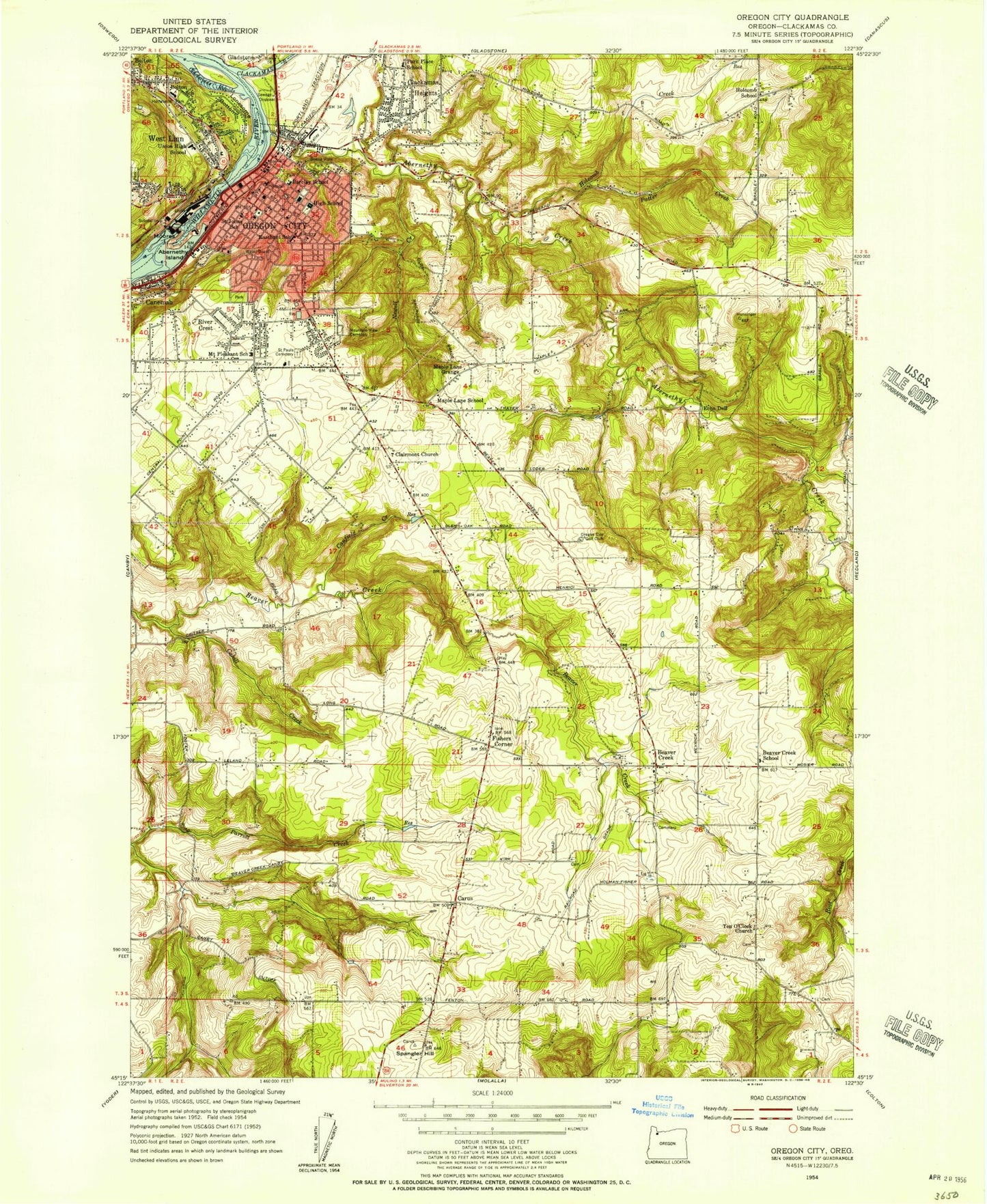 Classic USGS Oregon City Oregon 7.5'x7.5' Topo Map Image