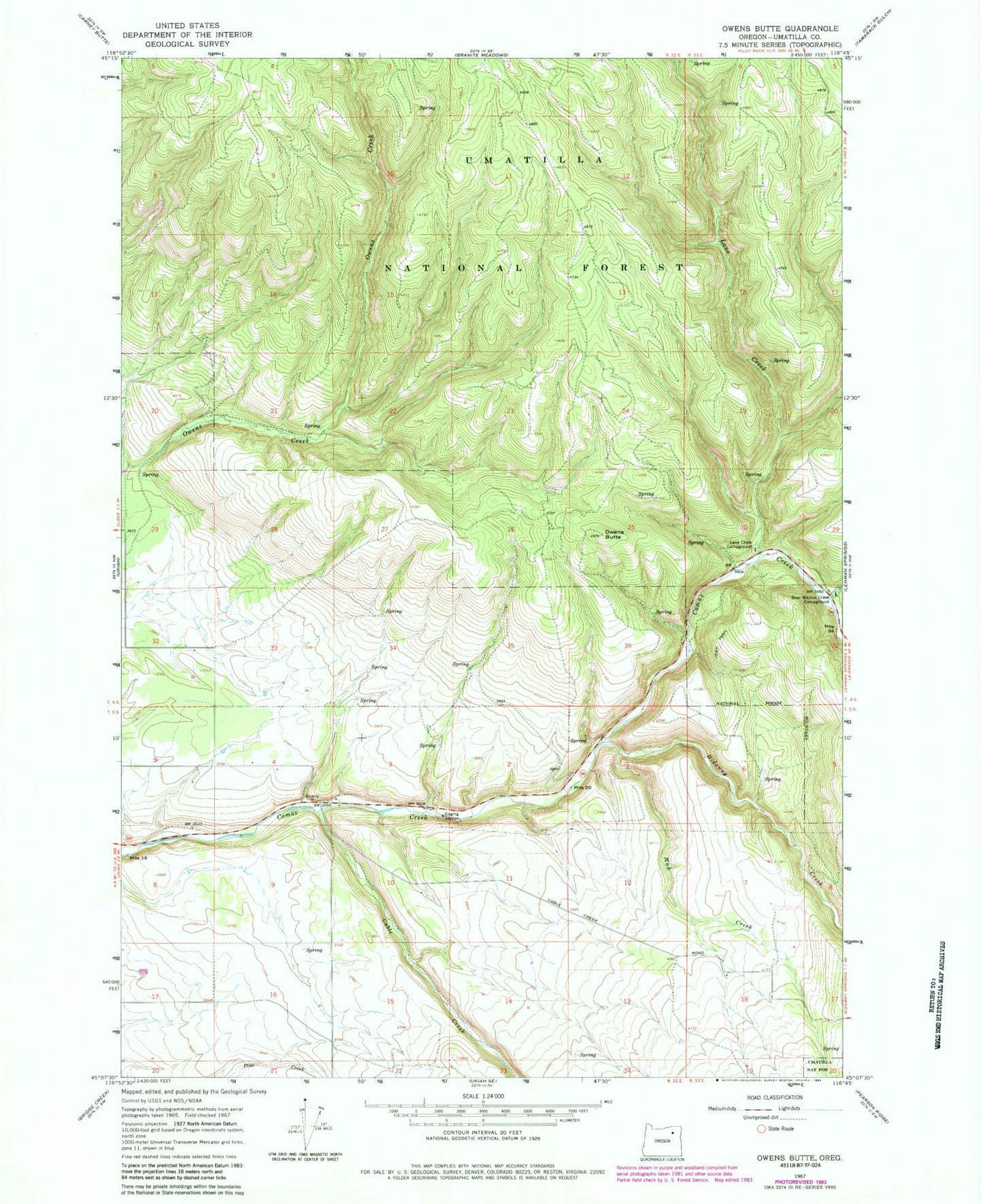 Classic USGS Owens Butte Oregon 7.5'x7.5' Topo Map Image
