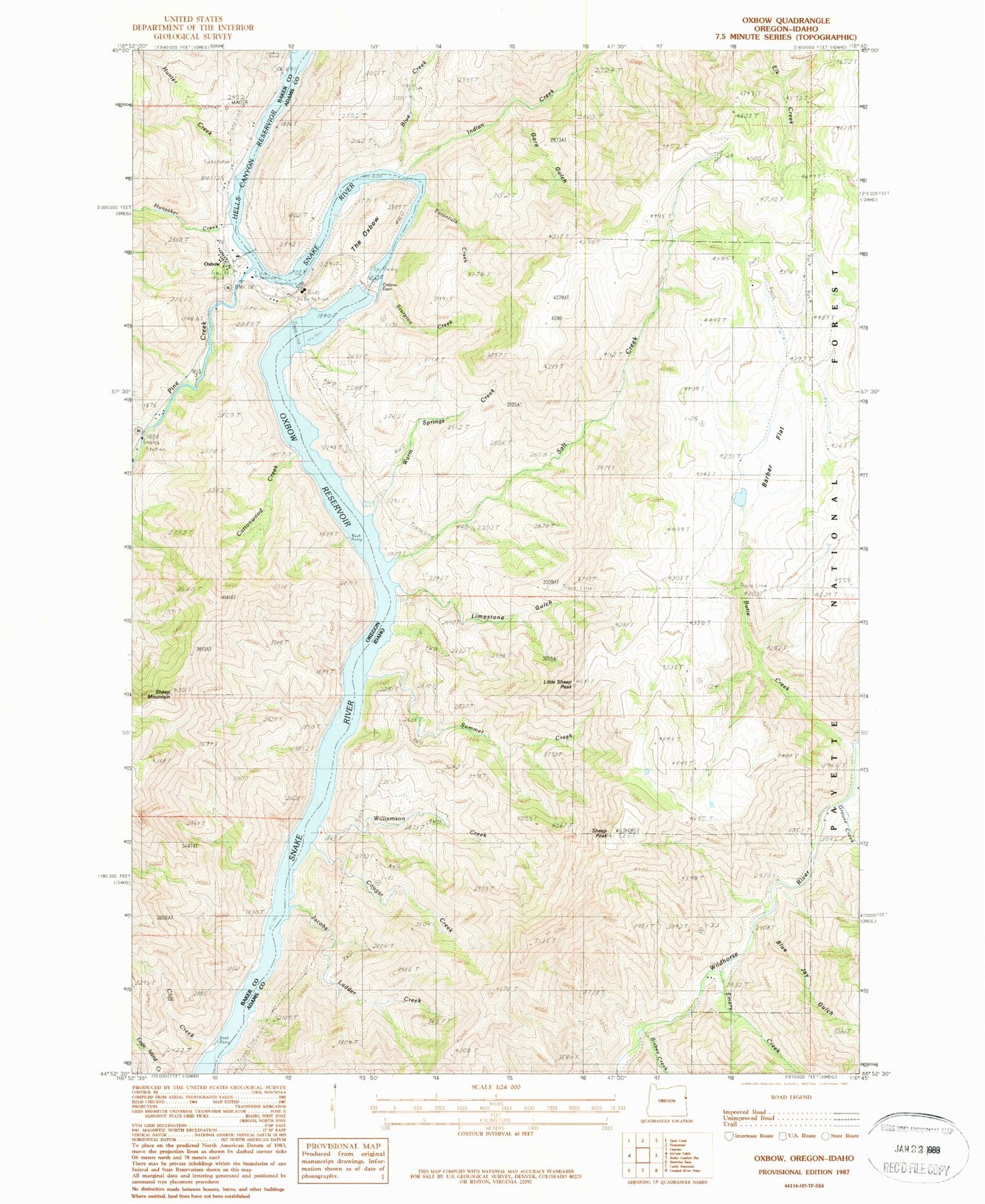 Classic USGS Oxbow Oregon 7.5'x7.5' Topo Map Image