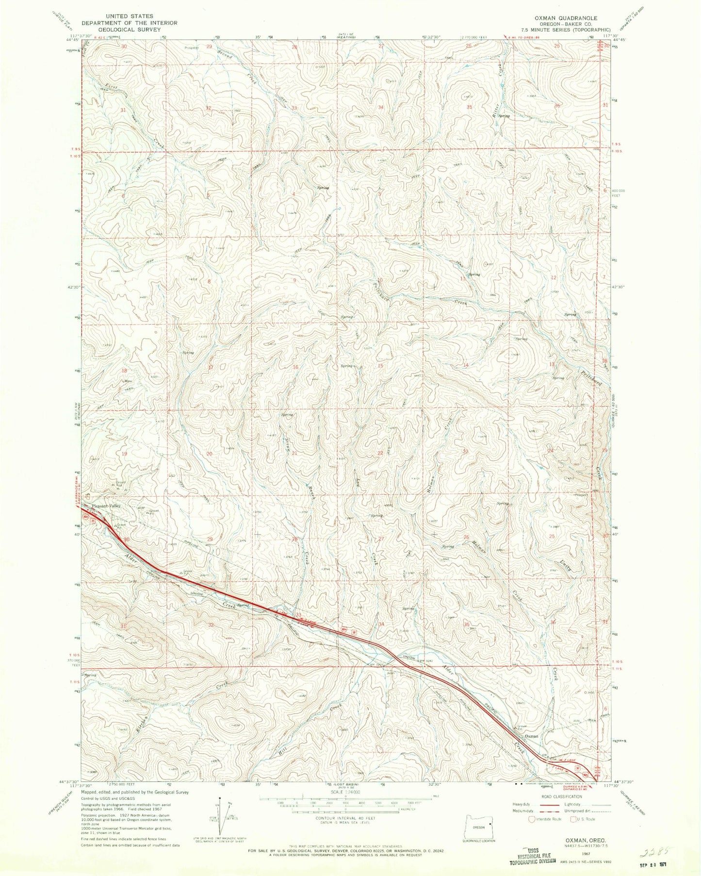 Classic USGS Oxman Oregon 7.5'x7.5' Topo Map Image