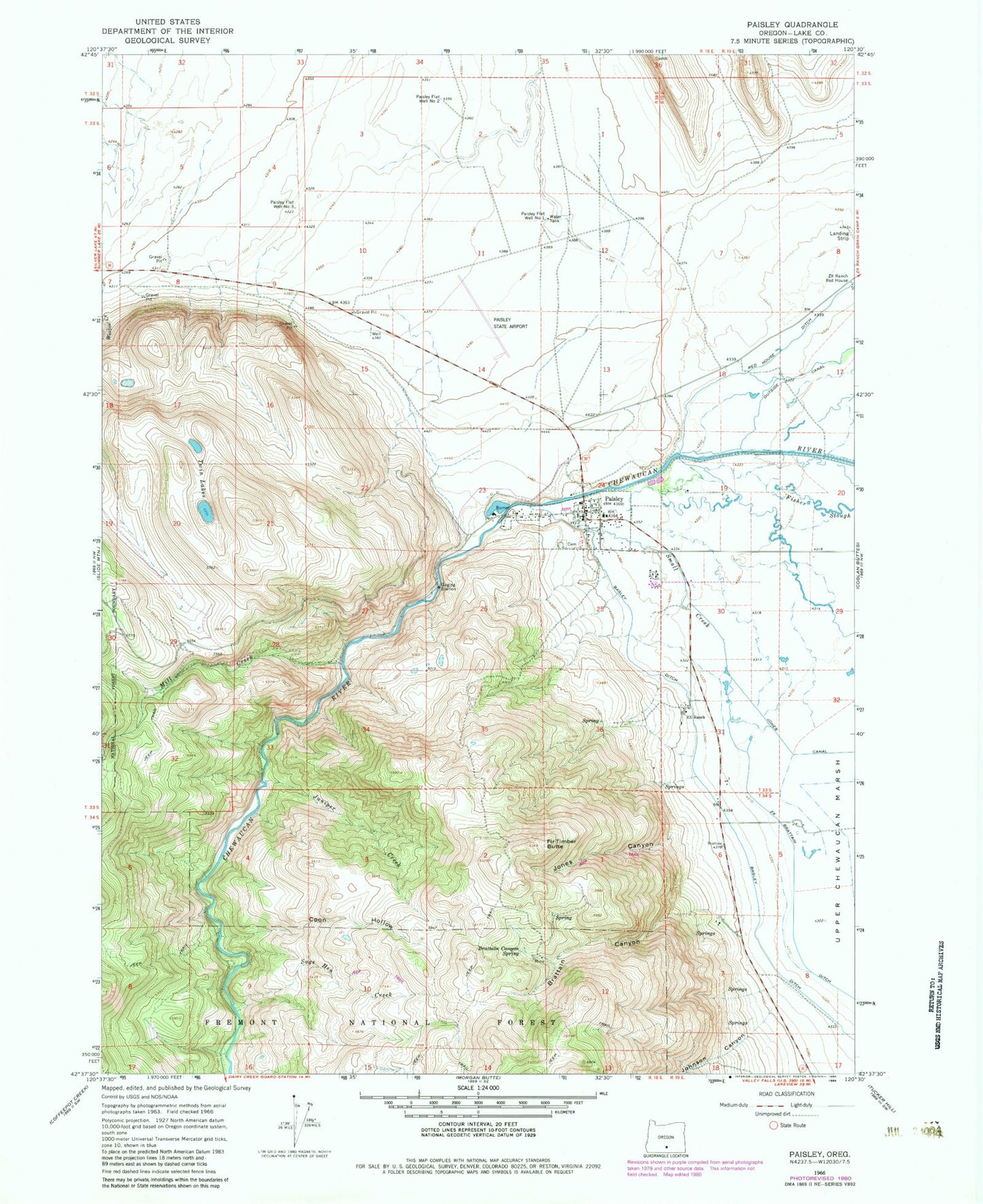 Classic USGS Paisley Oregon 7.5'x7.5' Topo Map Image