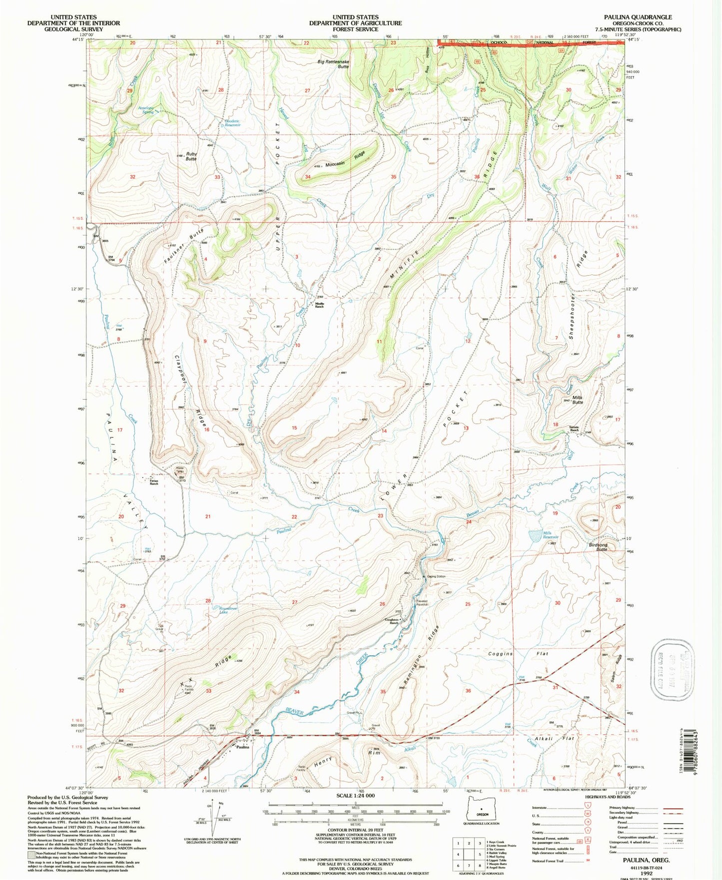 Classic USGS Paulina Oregon 7.5'x7.5' Topo Map Image
