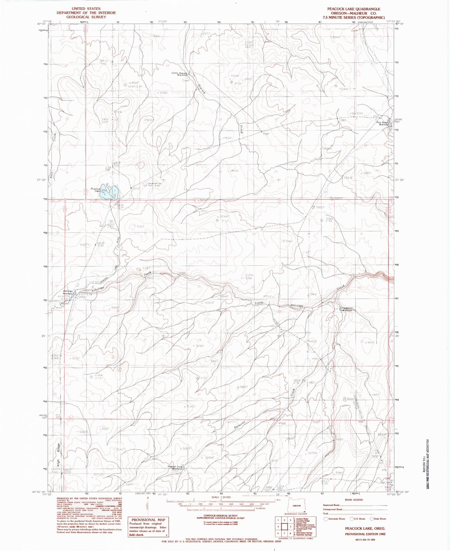Classic USGS Peacock Lake Oregon 7.5'x7.5' Topo Map Image