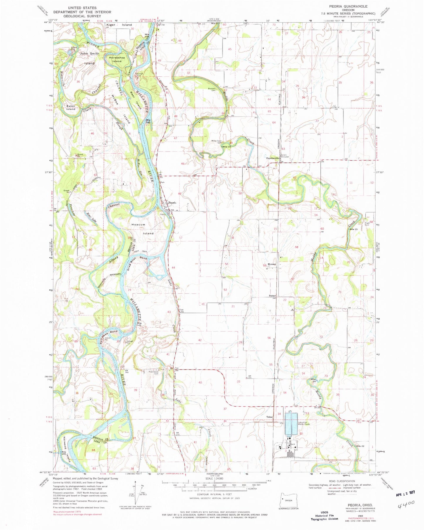 Classic USGS Peoria Oregon 7.5'x7.5' Topo Map Image