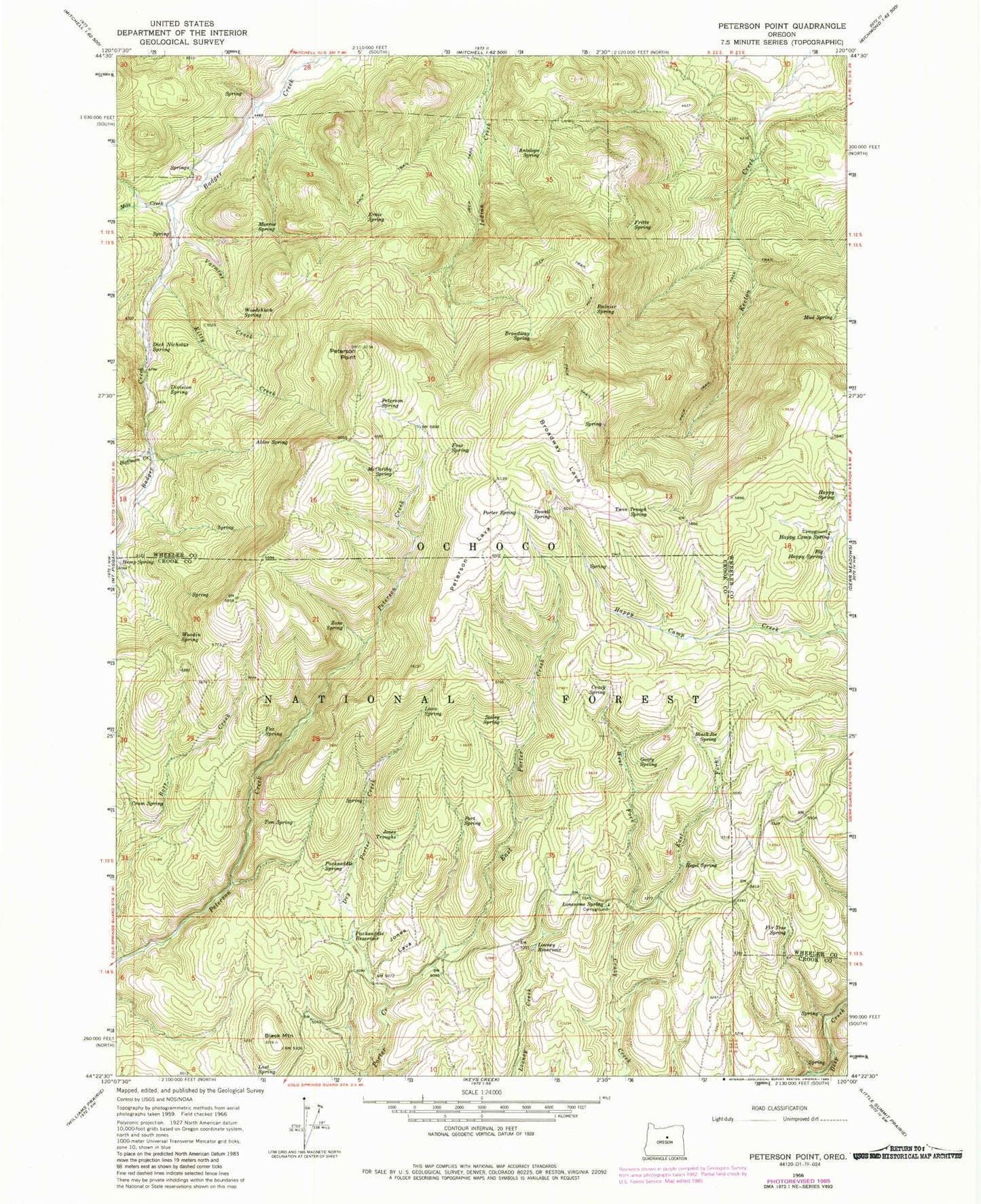 Classic USGS Peterson Point Oregon 7.5'x7.5' Topo Map Image