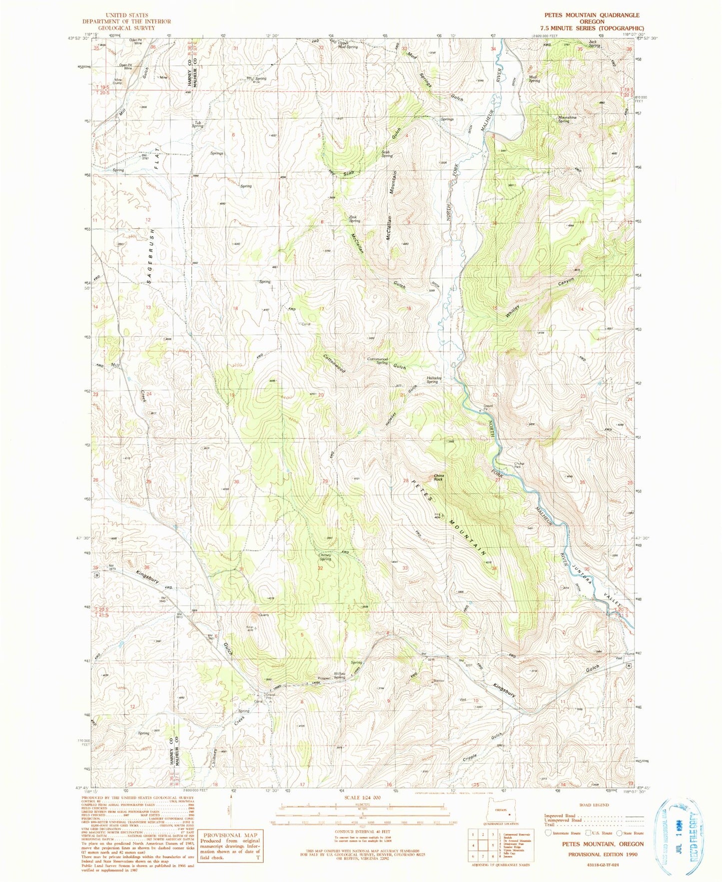 Classic USGS Petes Mountain Oregon 7.5'x7.5' Topo Map Image