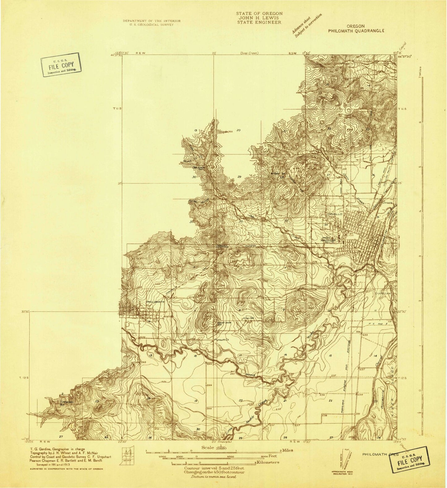 Classic USGS Corvallis Oregon 7.5'x7.5' Topo Map Image