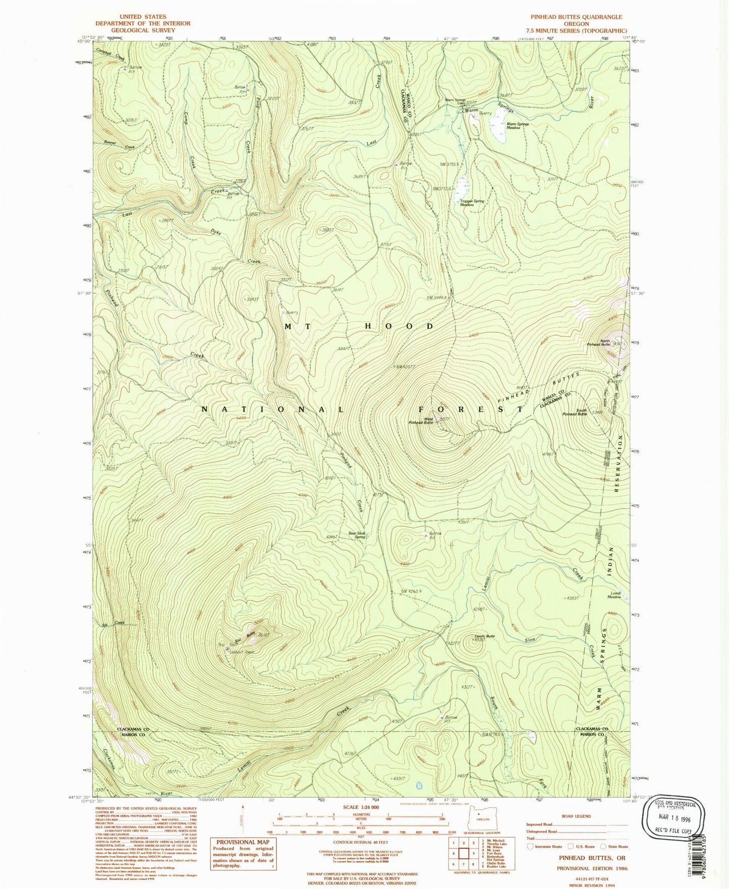Classic USGS Pinhead Buttes Oregon 7.5'x7.5' Topo Map Image