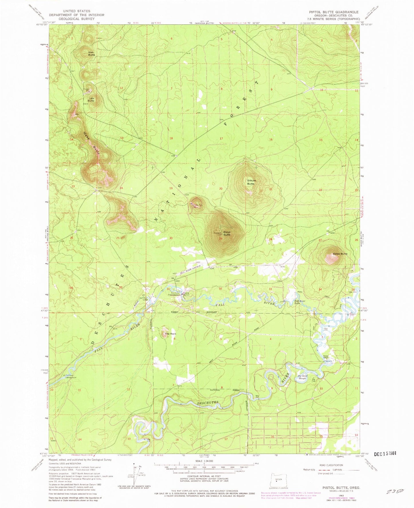 Classic USGS Pistol Butte Oregon 7.5'x7.5' Topo Map Image