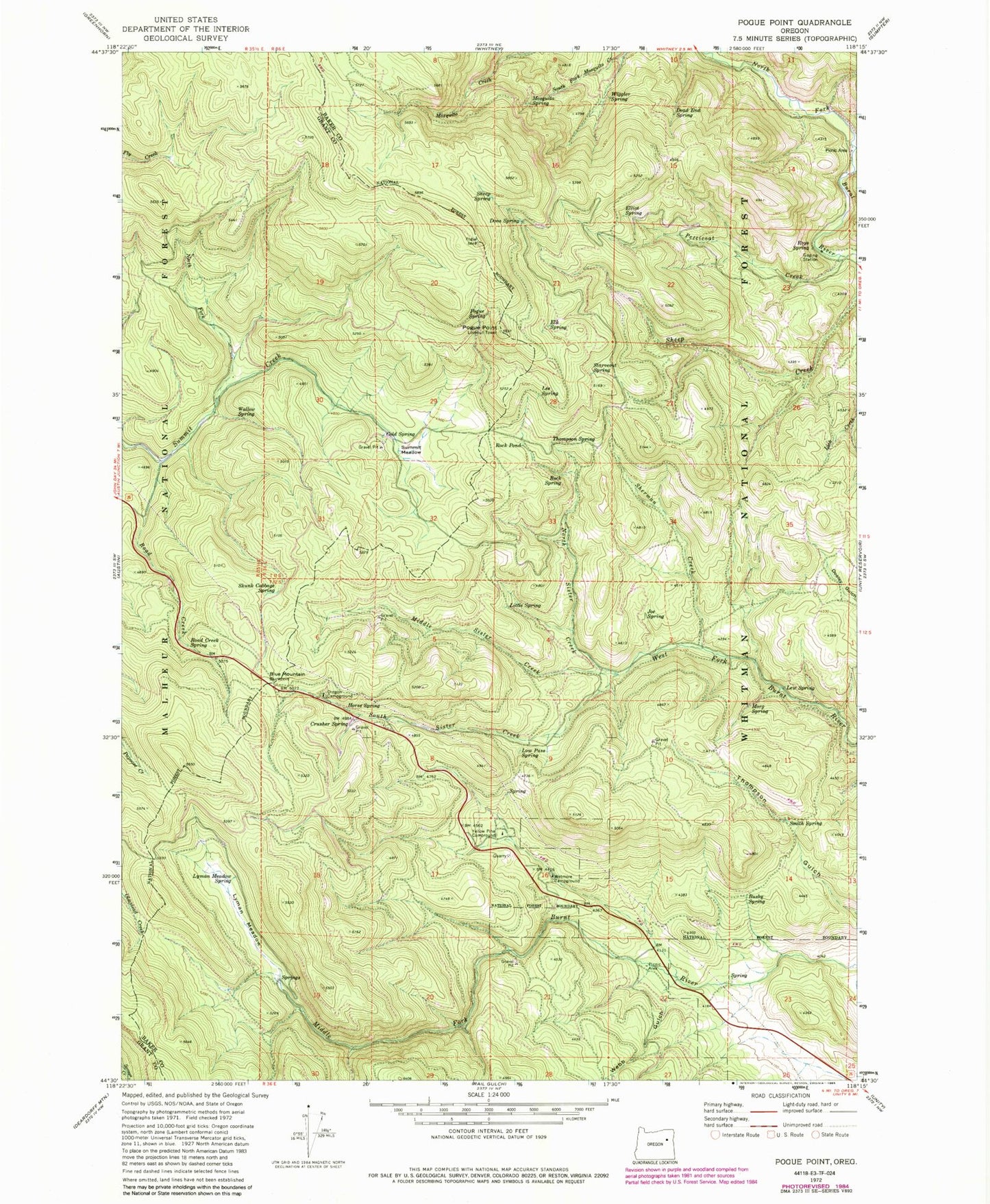 Classic USGS Pogue Point Oregon 7.5'x7.5' Topo Map Image