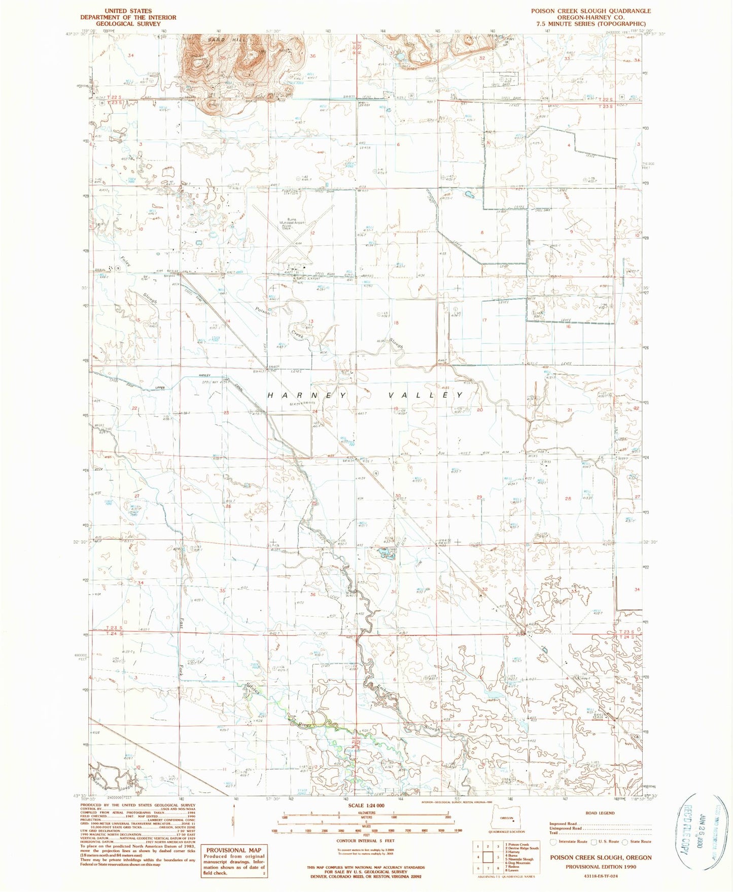Classic USGS Poison Creek Slough Oregon 7.5'x7.5' Topo Map Image