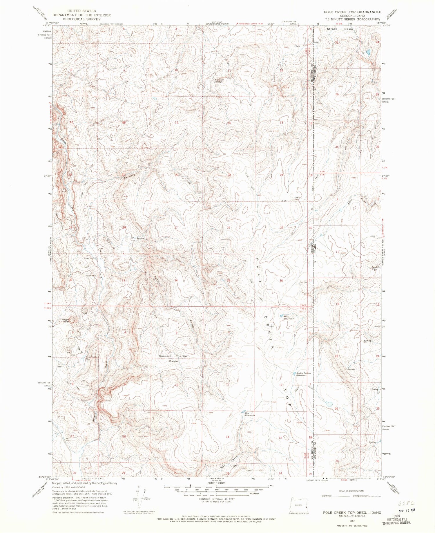 Classic USGS Pole Creek Top Oregon 7.5'x7.5' Topo Map Image