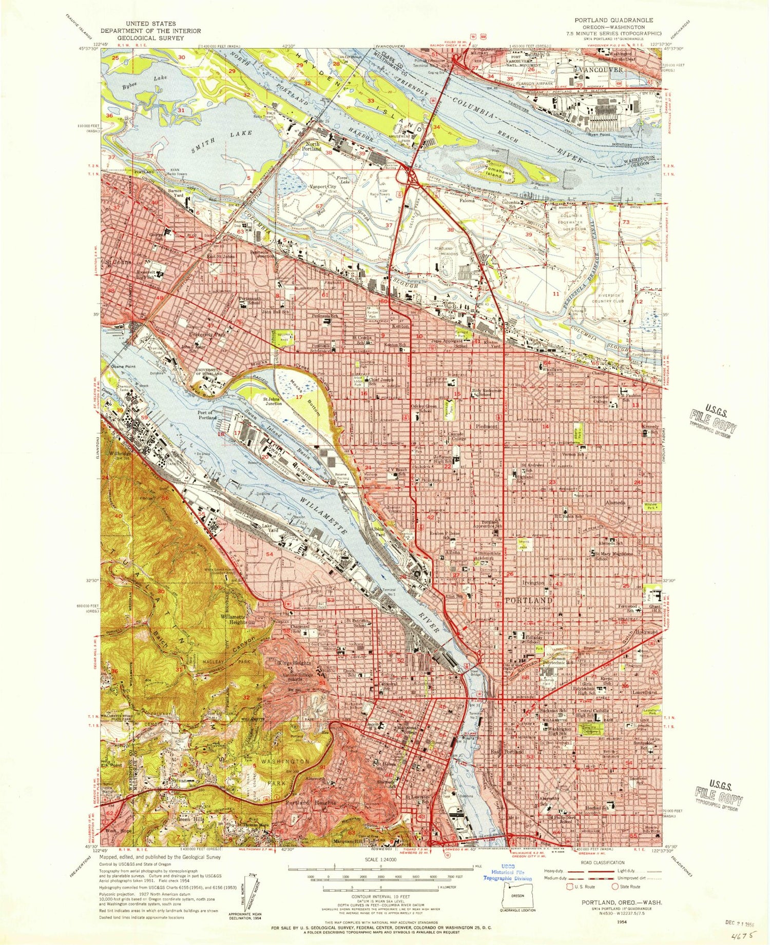 Classic USGS Portland Oregon 7.5'x7.5' Topo Map Image