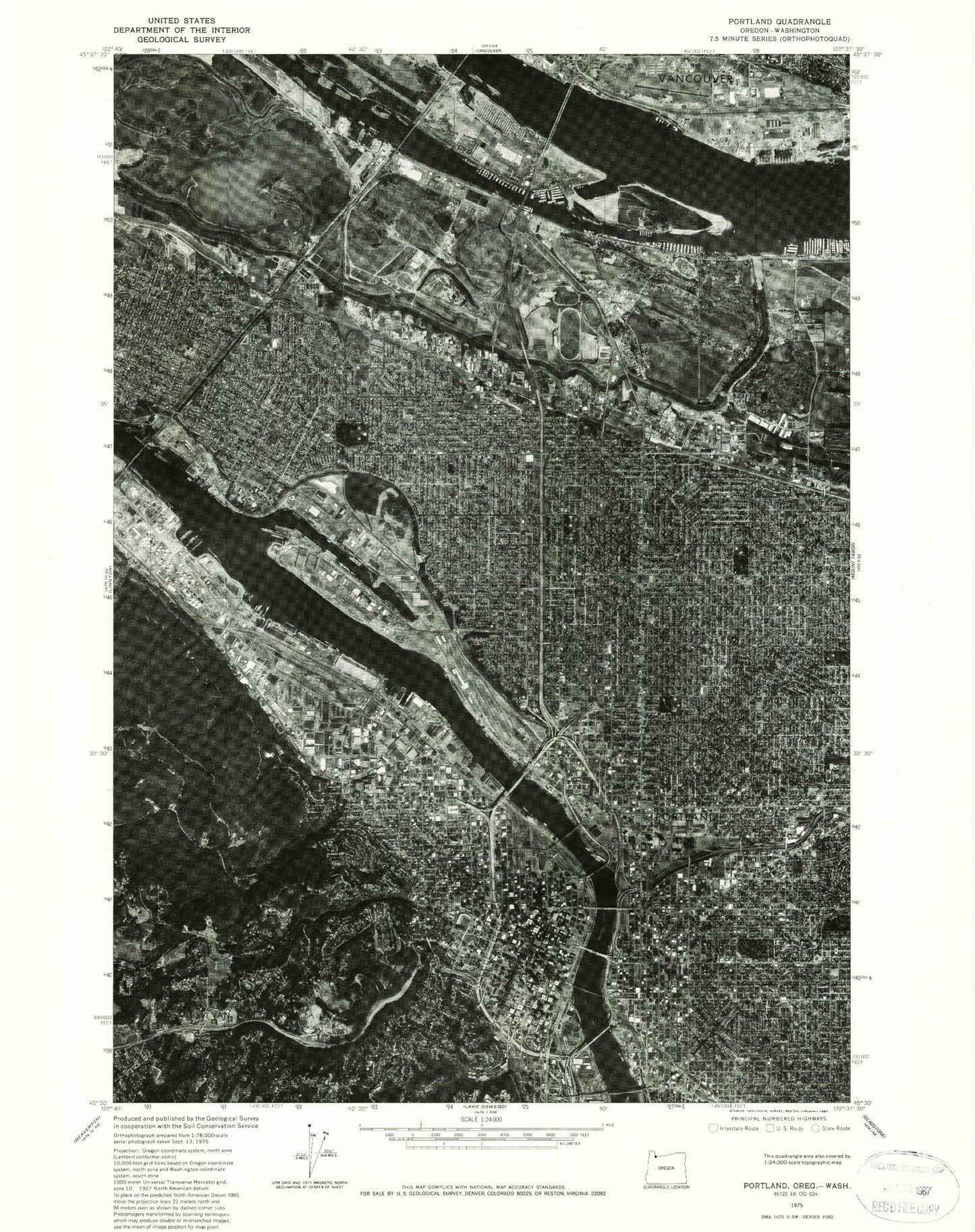 Classic USGS Portland Oregon 7.5'x7.5' Topo Map Image