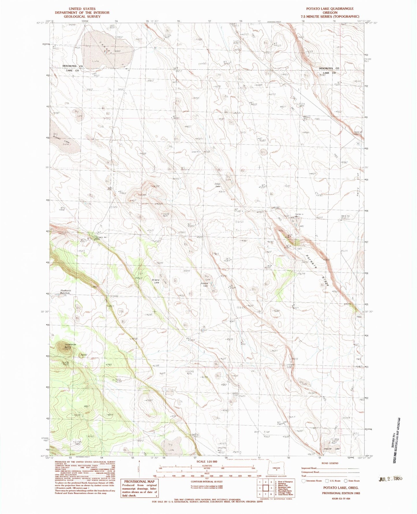 Classic USGS Potato Lake Oregon 7.5'x7.5' Topo Map Image