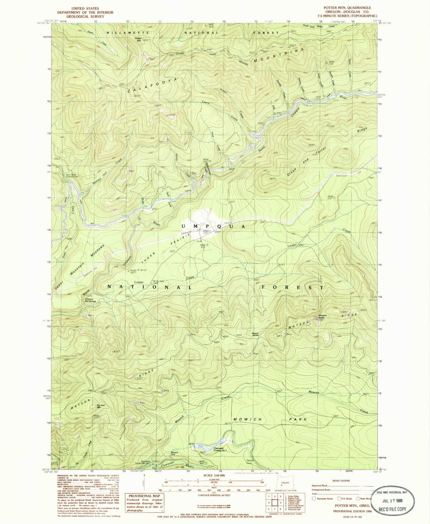 Classic USGS Potter Mountain Oregon 7.5'x7.5' Topo Map Image