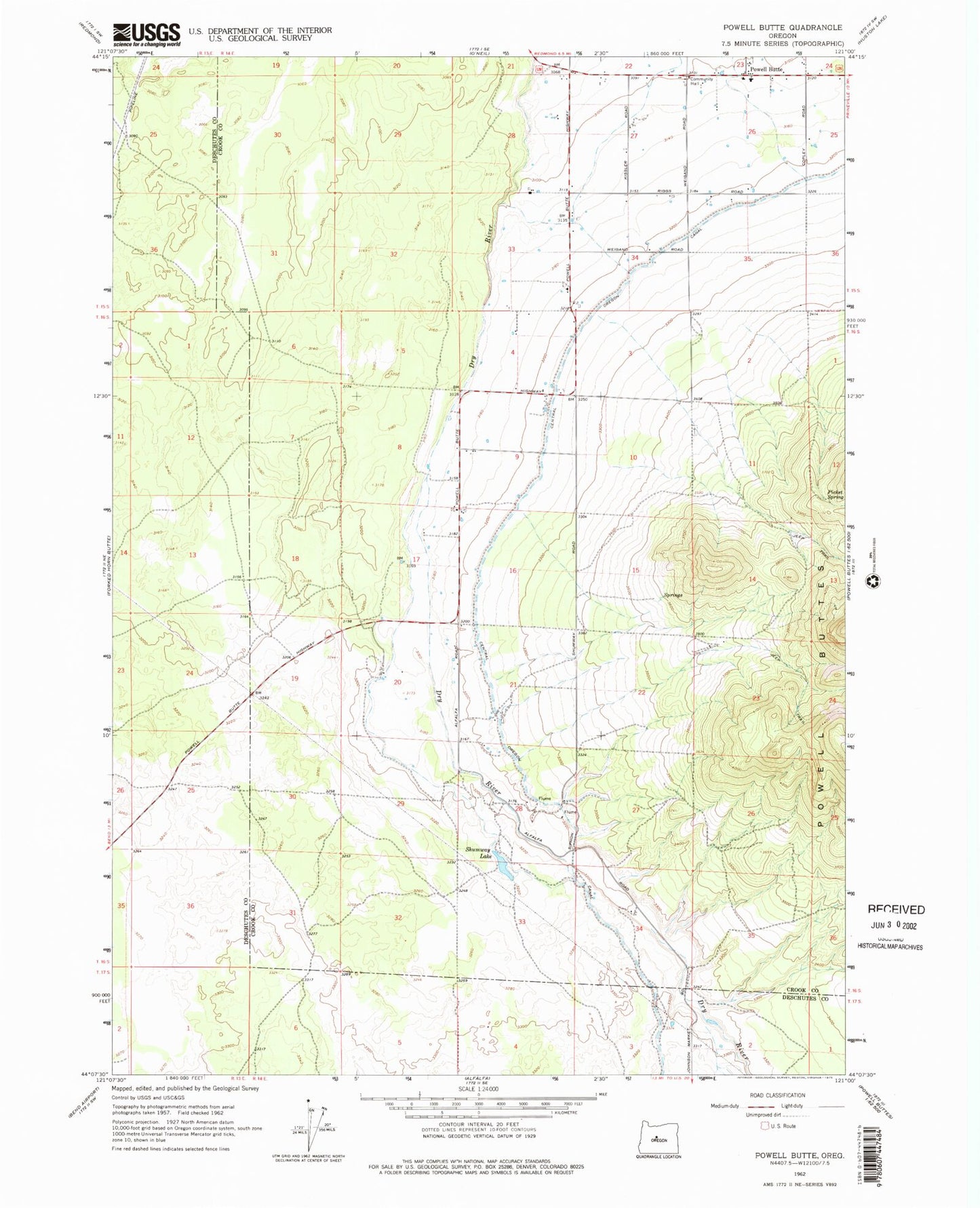 Classic USGS Powell Butte Oregon 7.5'x7.5' Topo Map Image