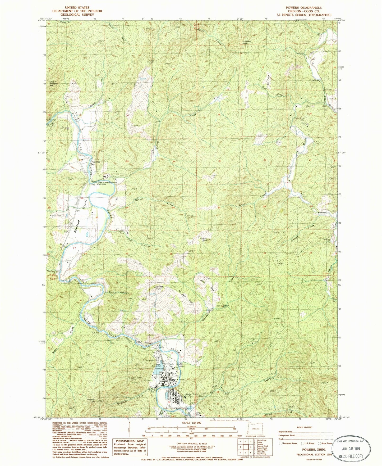 Classic USGS Powers Oregon 7.5'x7.5' Topo Map Image