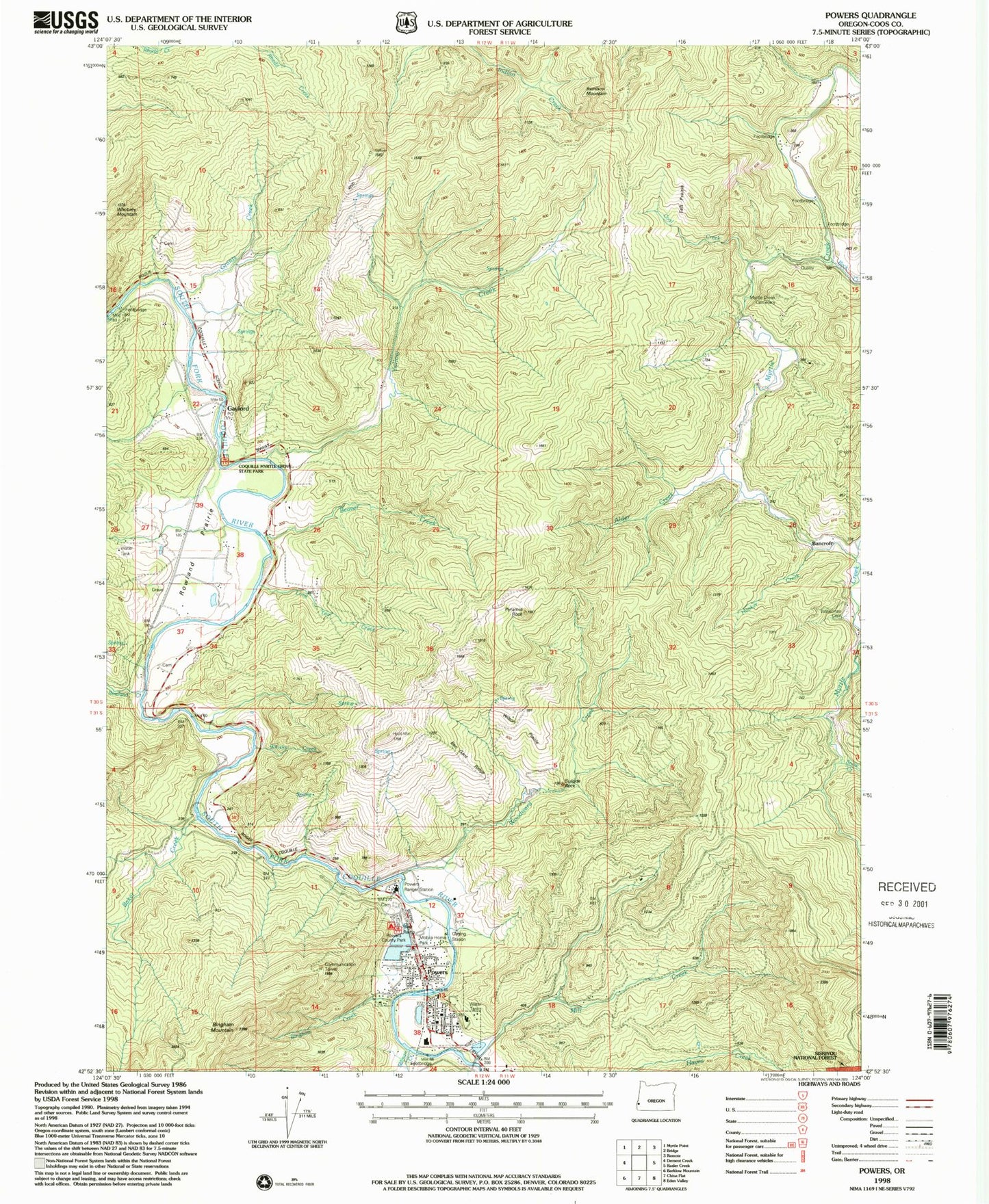 Classic USGS Powers Oregon 7.5'x7.5' Topo Map Image