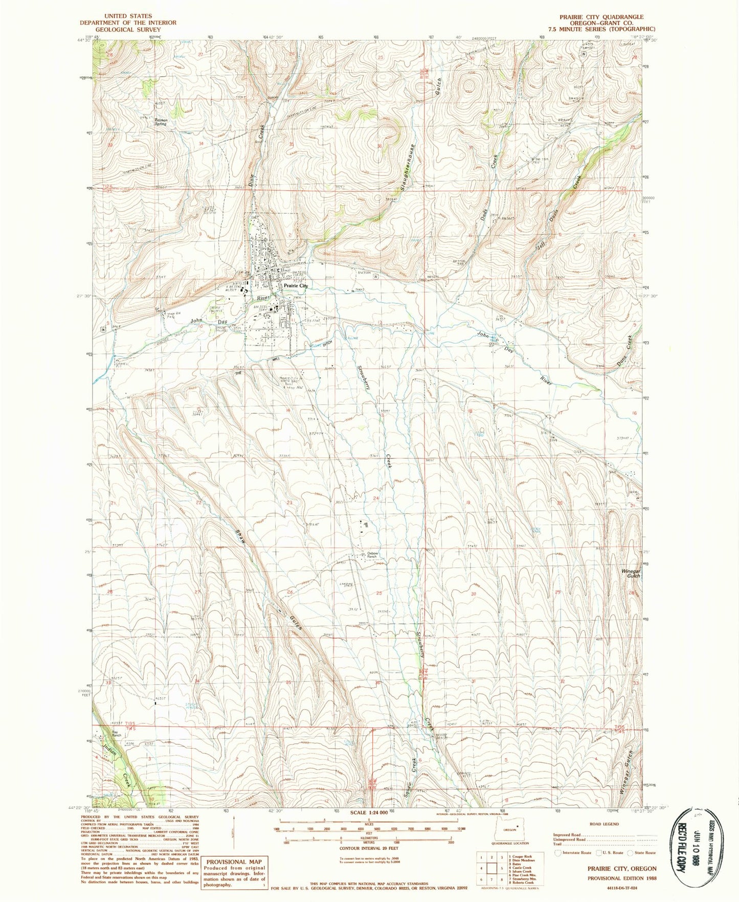 Classic USGS Prairie City Oregon 7.5'x7.5' Topo Map Image