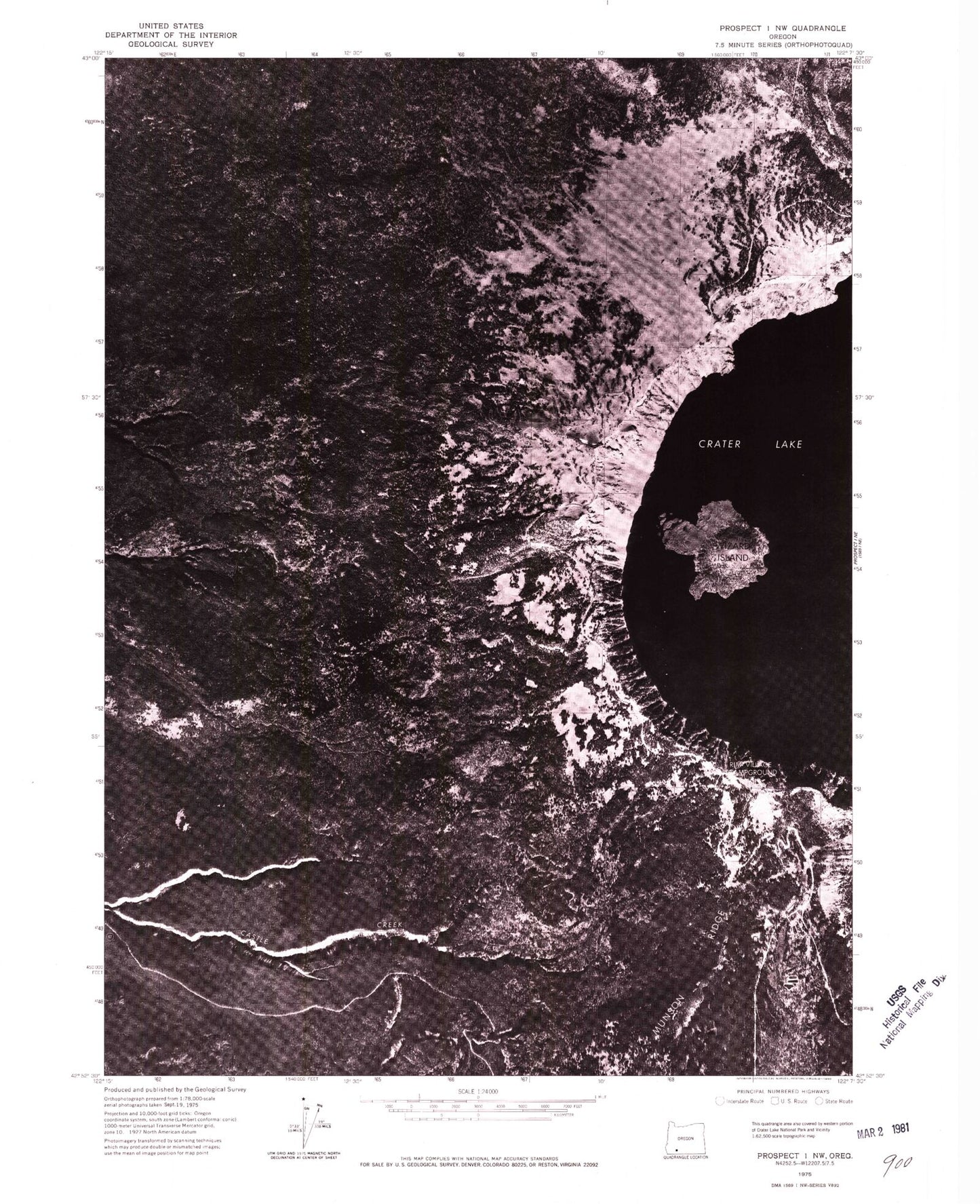 Classic USGS Crater Lake West Oregon 7.5'x7.5' Topo Map Image