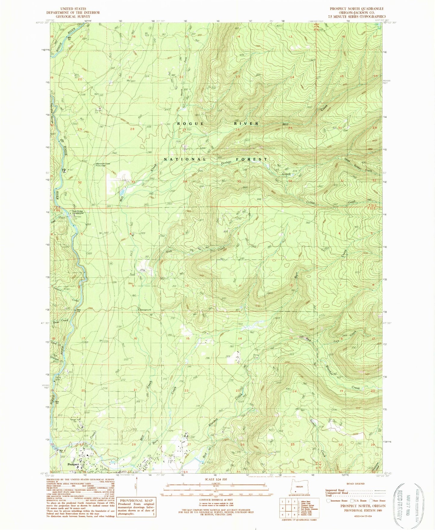 Classic USGS Prospect North Oregon 7.5'x7.5' Topo Map Image