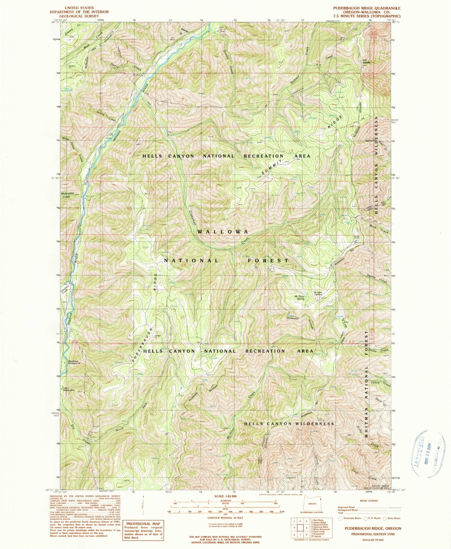 Classic USGS Puderbaugh Ridge Oregon 7.5'x7.5' Topo Map Image