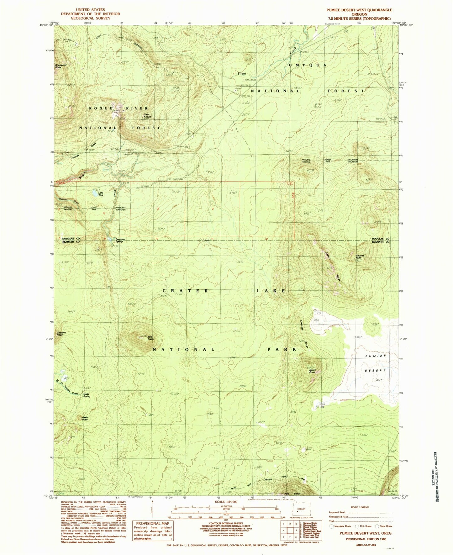 Classic USGS Pumice Desert West Oregon 7.5'x7.5' Topo Map Image