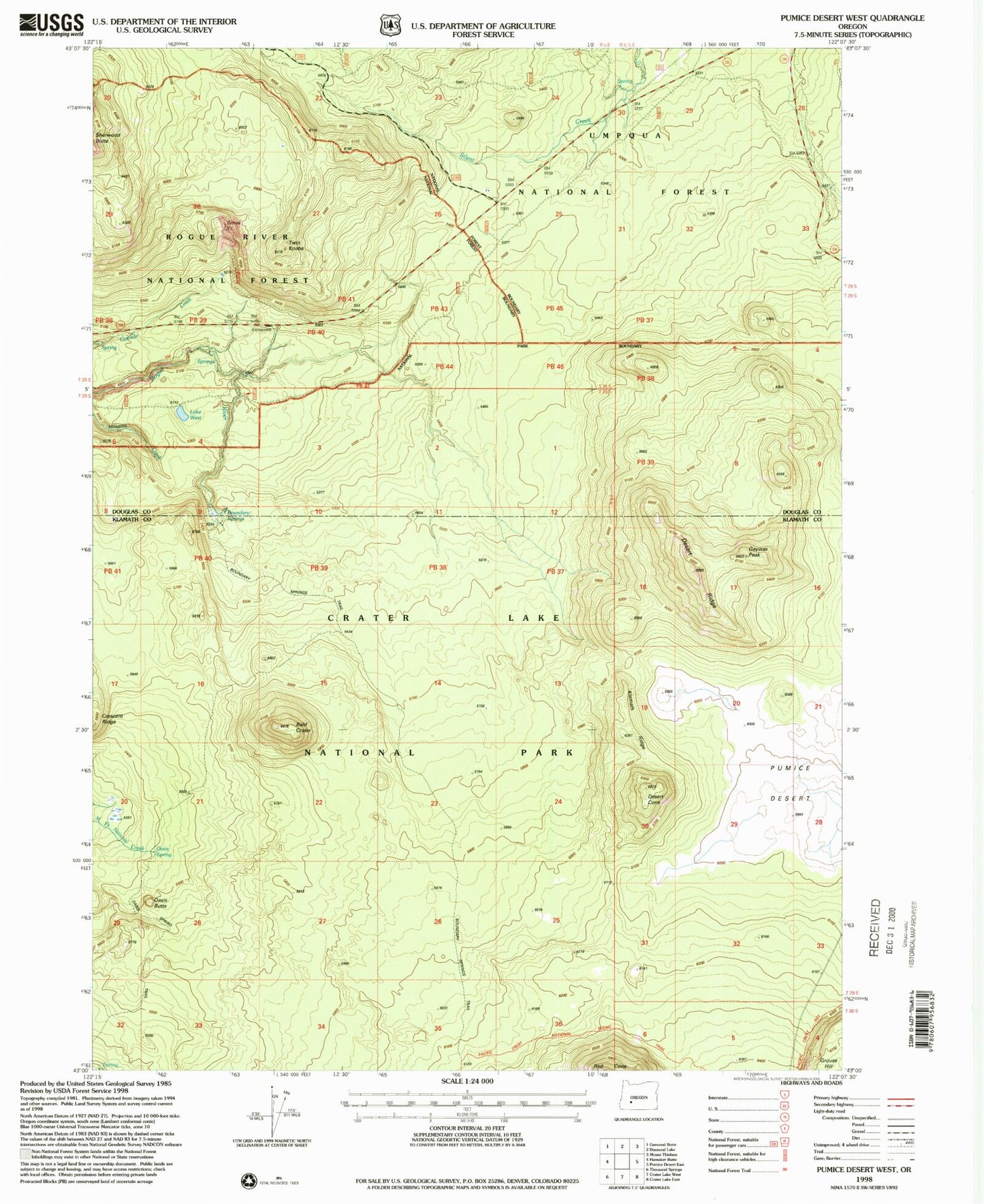 Classic USGS Pumice Desert West Oregon 7.5'x7.5' Topo Map Image