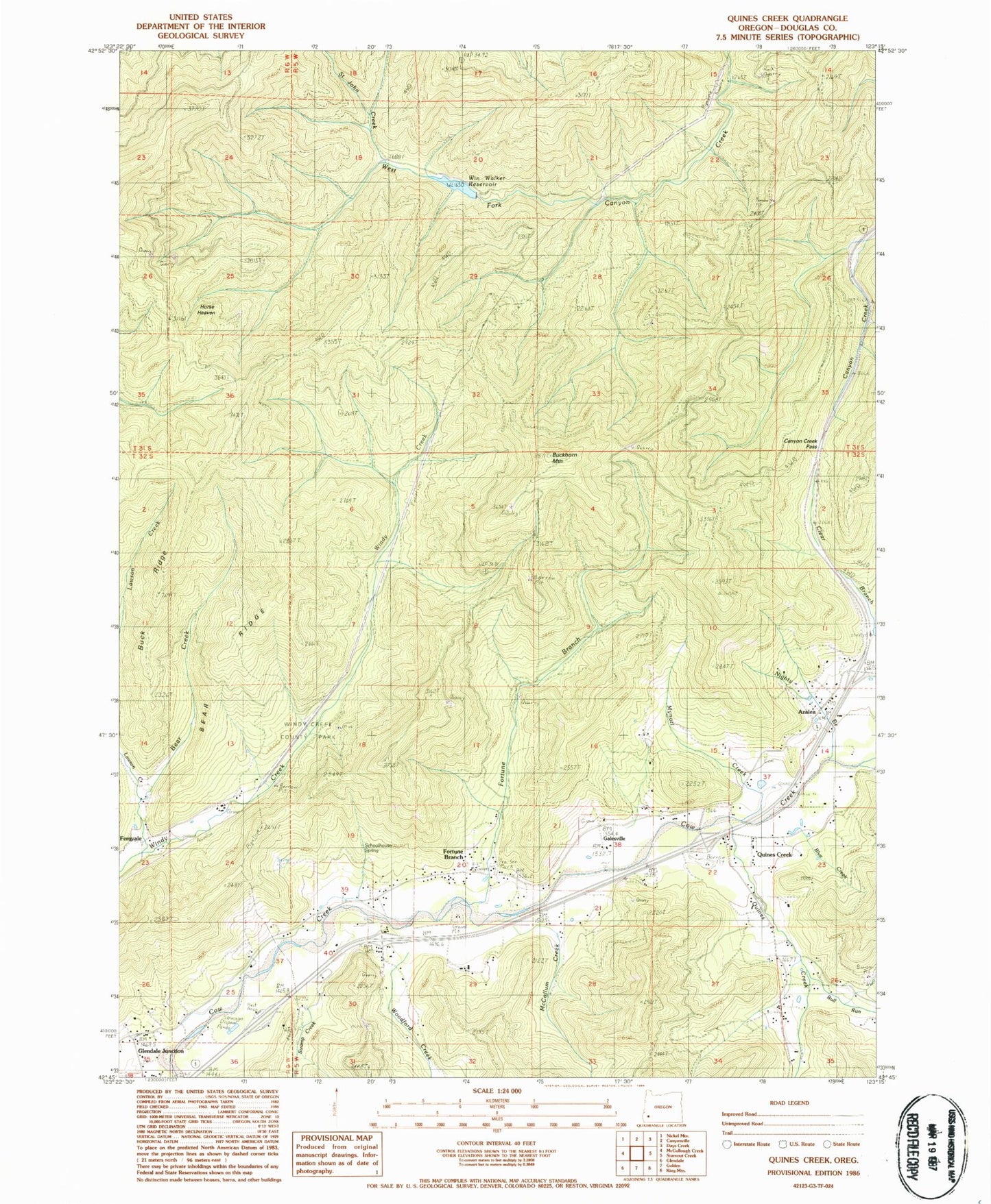 Classic USGS Quines Creek Oregon 7.5'x7.5' Topo Map Image