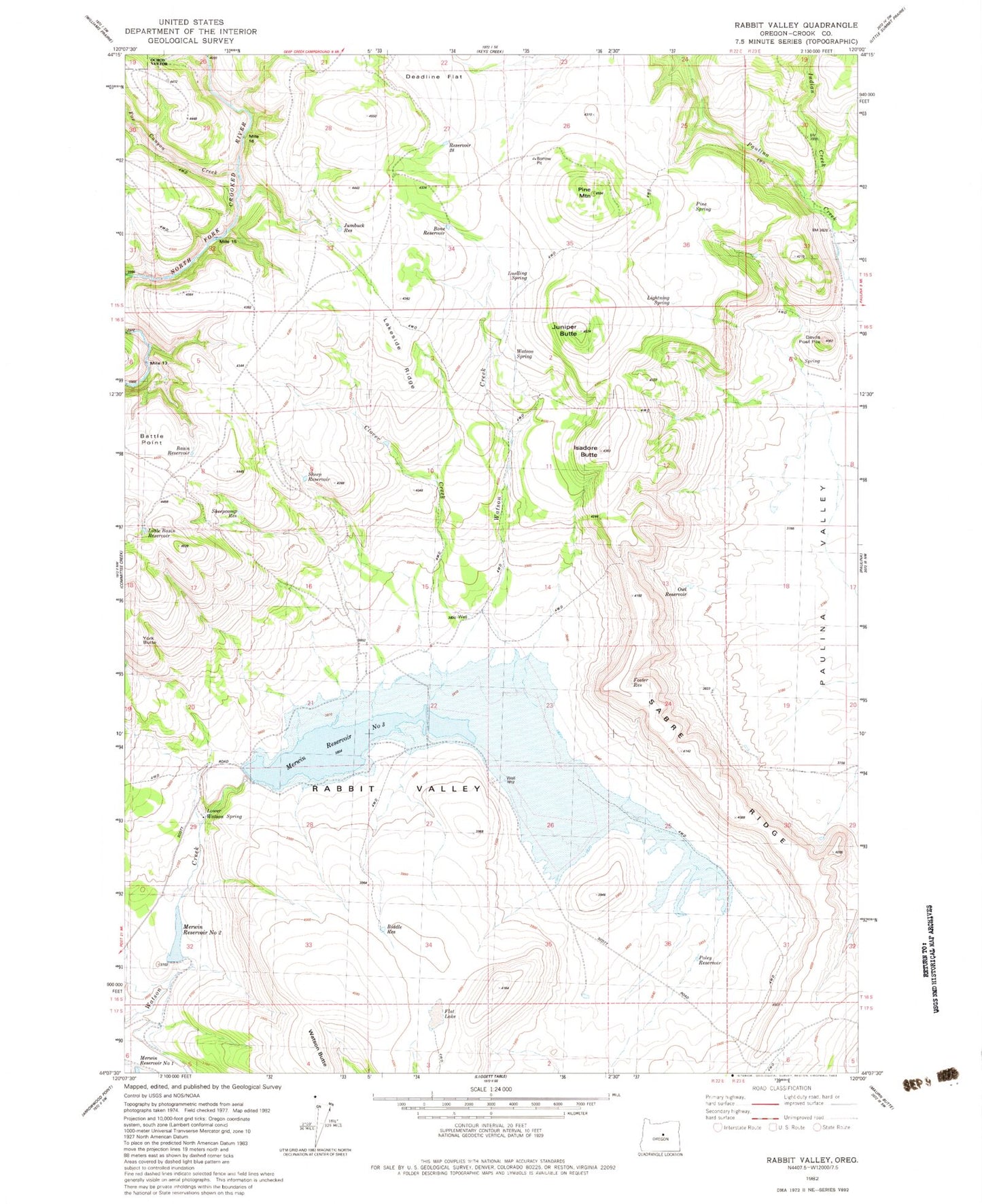 Classic USGS Rabbit Valley Oregon 7.5'x7.5' Topo Map Image
