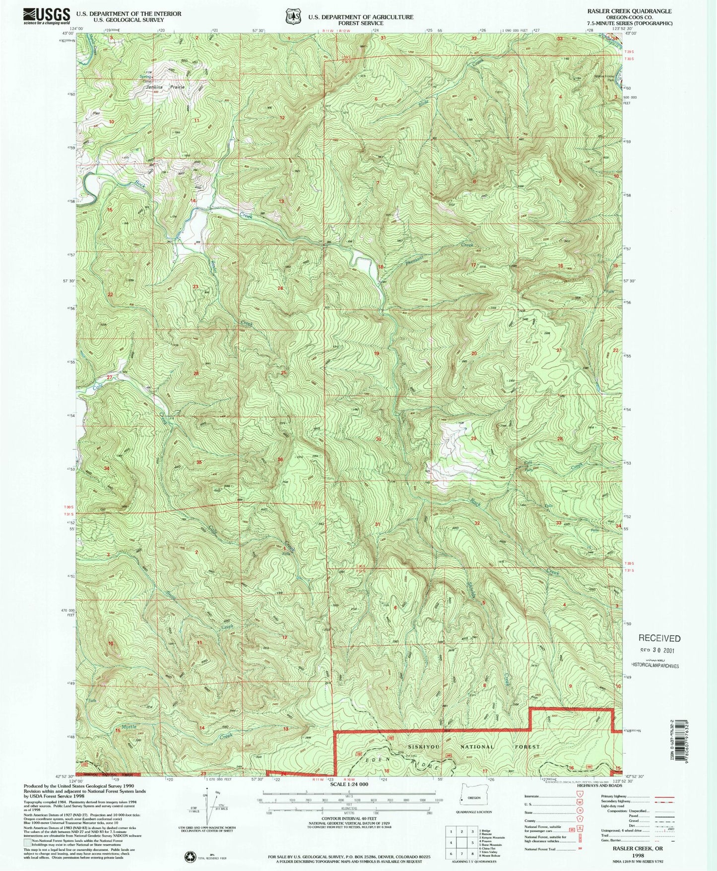 Classic USGS Rasler Creek Oregon 7.5'x7.5' Topo Map Image