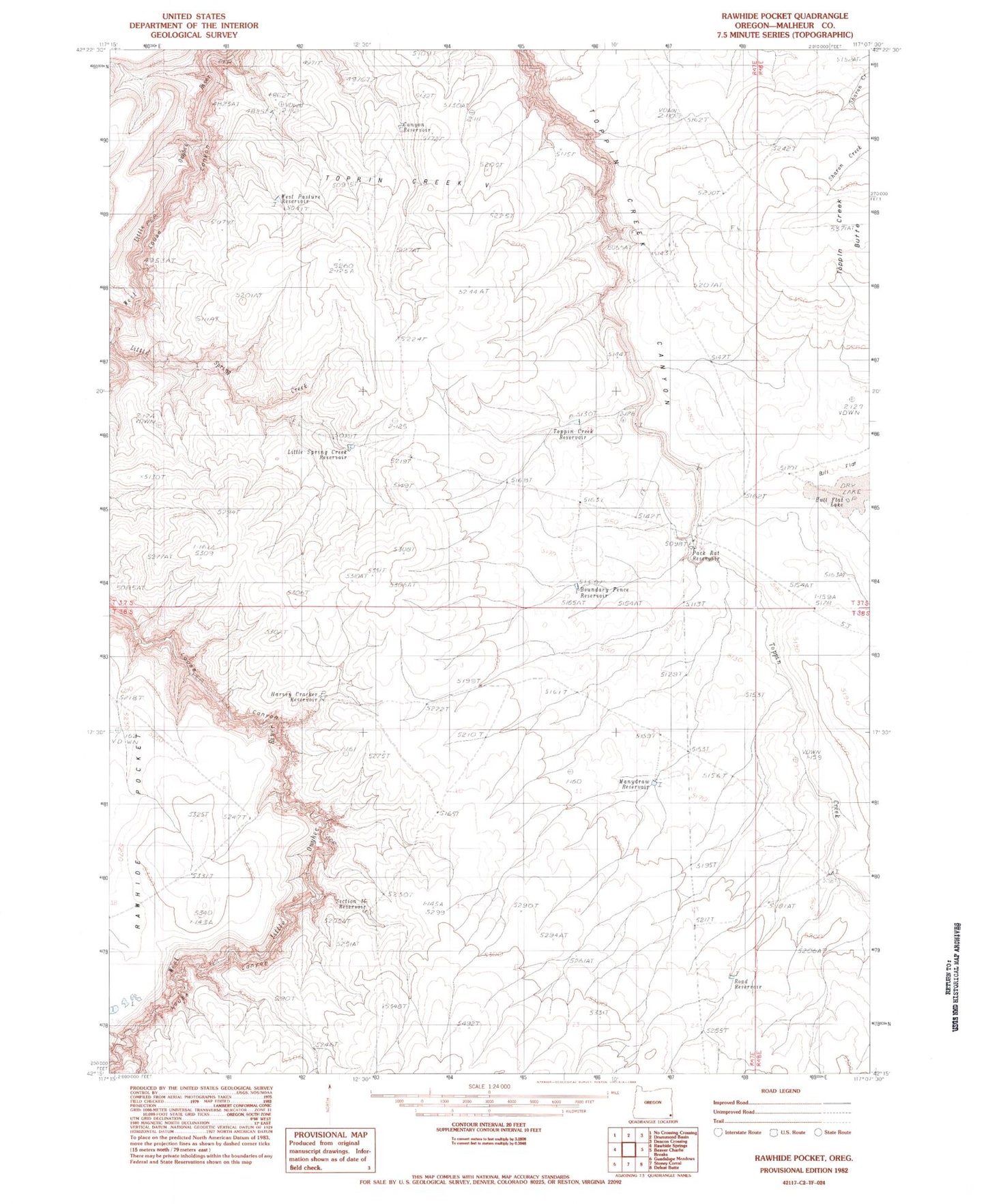 Classic USGS Rawhide Pocket Oregon 7.5'x7.5' Topo Map Image