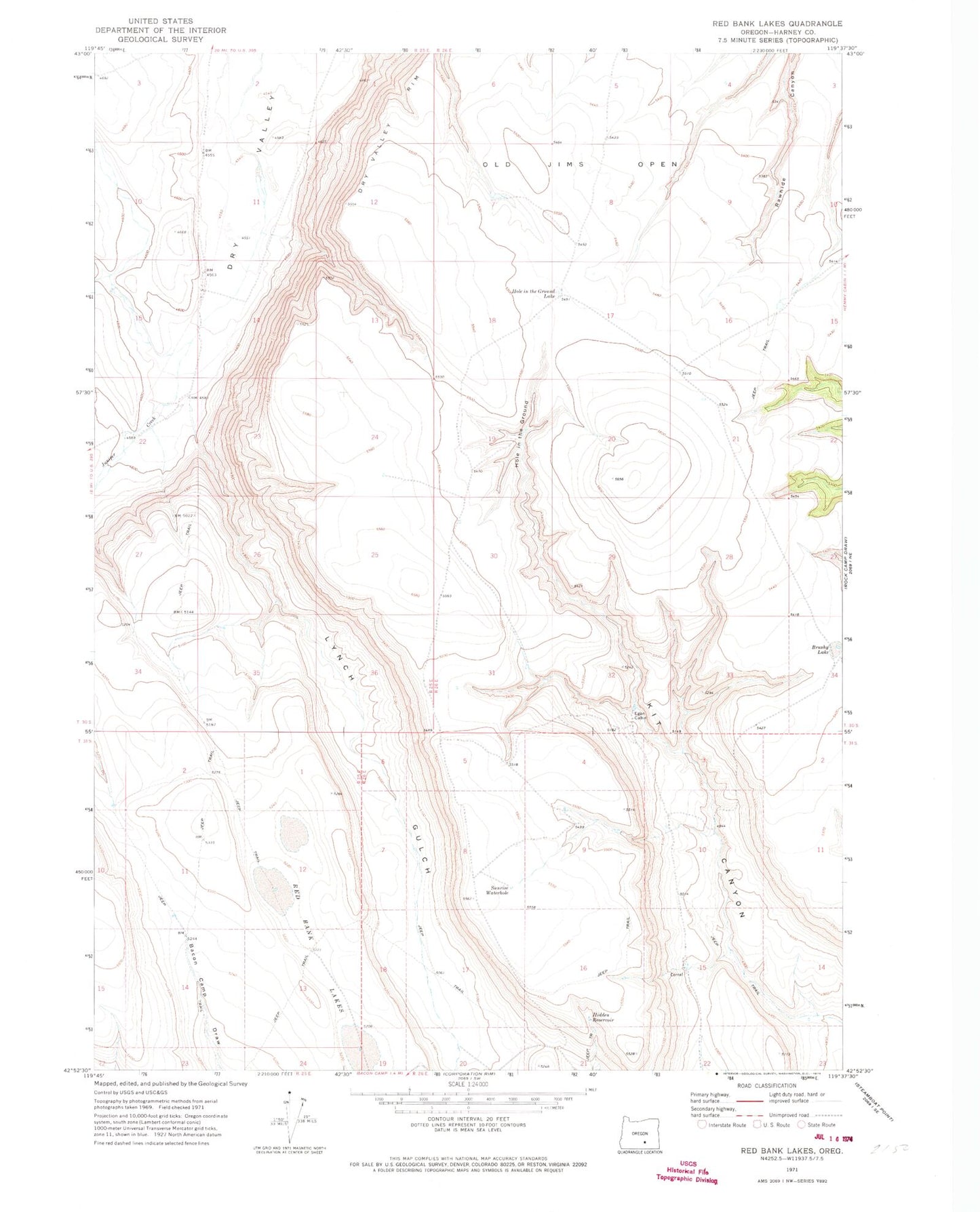 Classic USGS Red Bank Lakes Oregon 7.5'x7.5' Topo Map Image