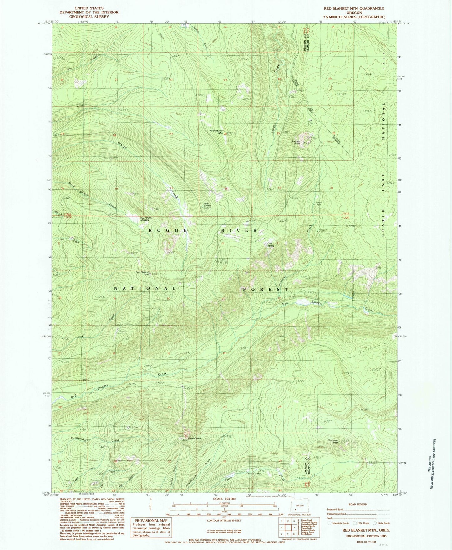 Classic USGS Red Blanket Mountain Oregon 7.5'x7.5' Topo Map Image
