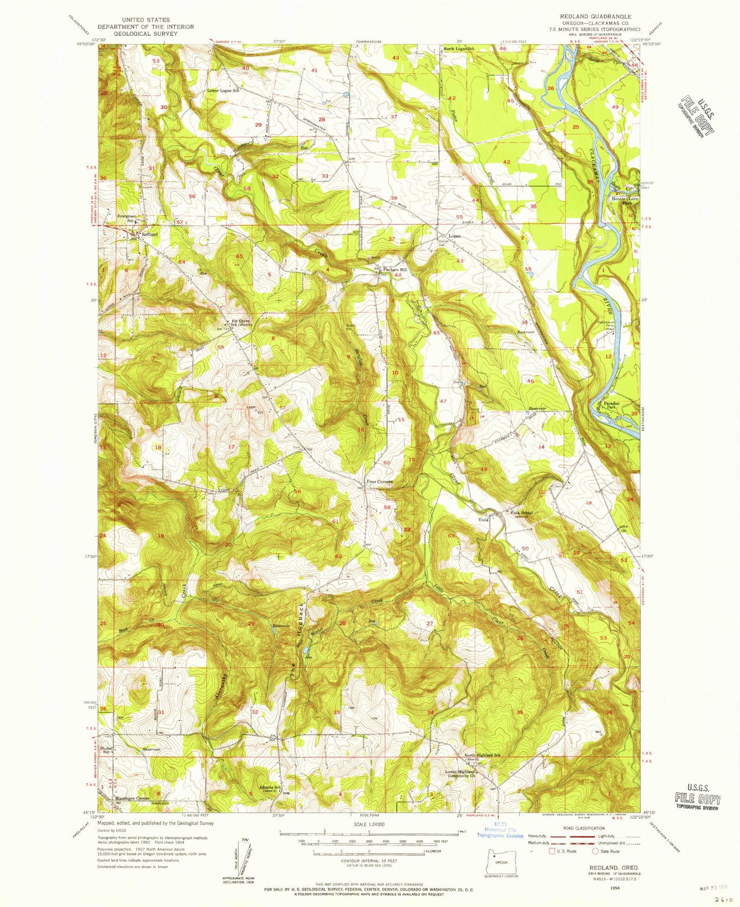 Classic USGS Redland Oregon 7.5'x7.5' Topo Map Image