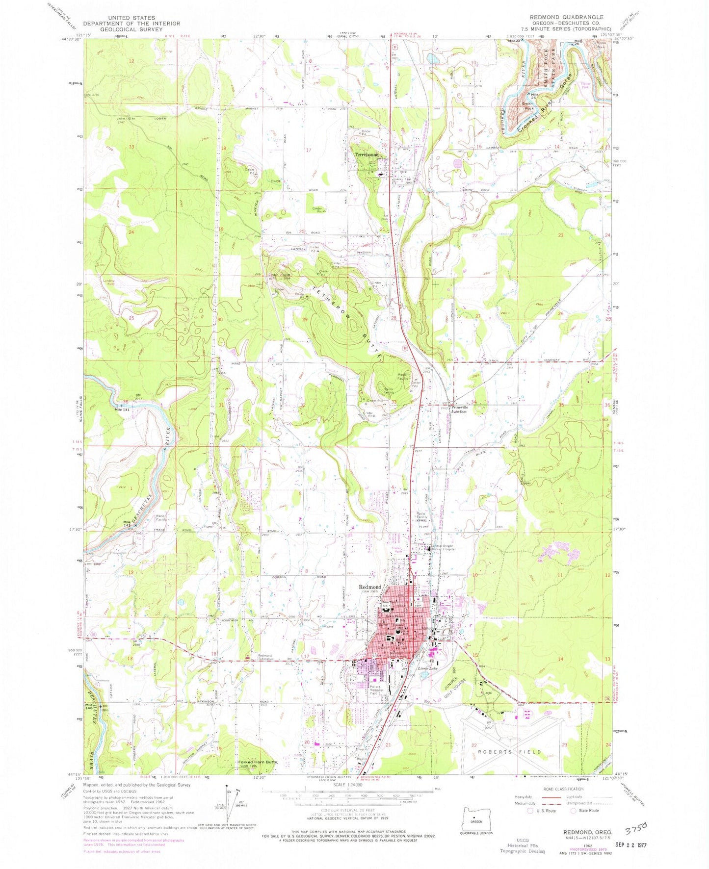 Classic USGS Redmond Oregon 7.5'x7.5' Topo Map Image