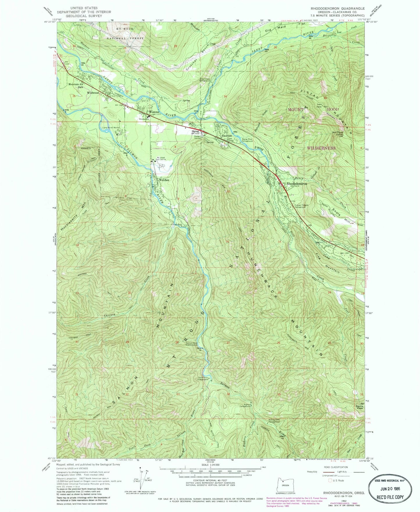 Classic USGS Rhododendron Oregon 7.5'x7.5' Topo Map Image