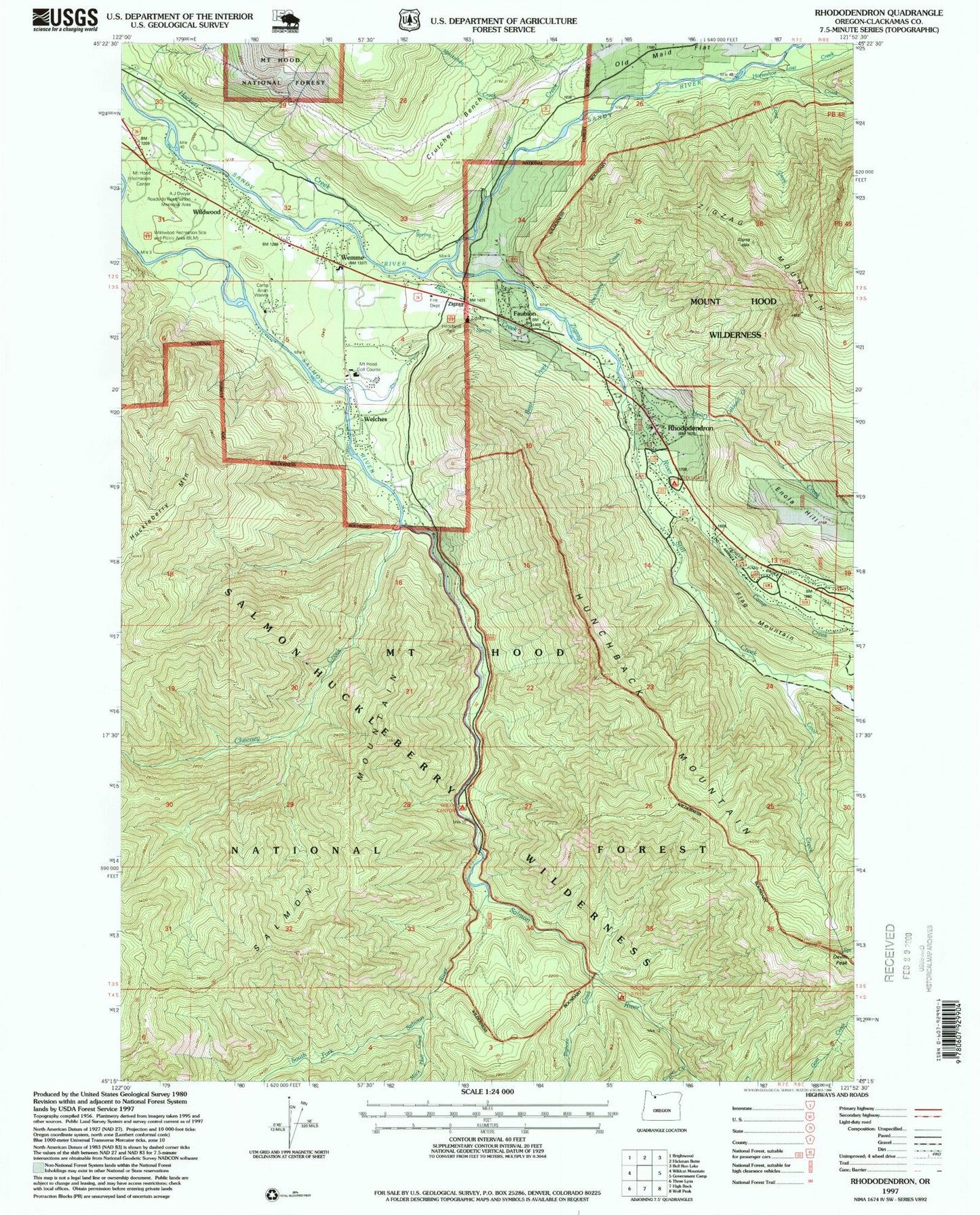 Classic USGS Rhododendron Oregon 7.5'x7.5' Topo Map Image