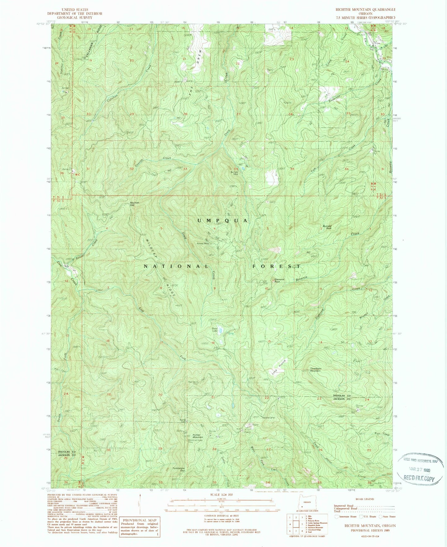 Classic USGS Richter Mountain Oregon 7.5'x7.5' Topo Map Image