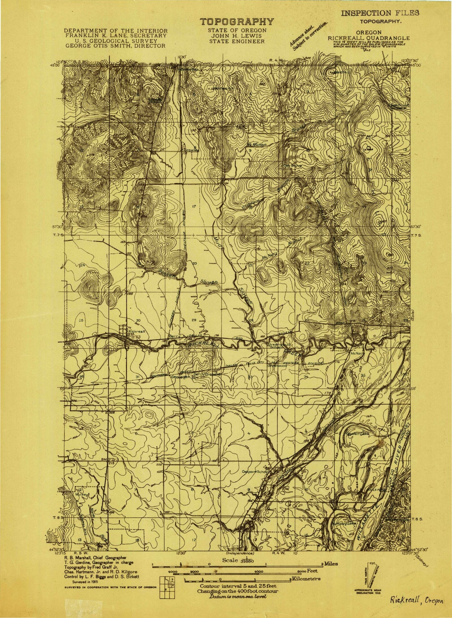 Classic USGS Rickreall Oregon 7.5'x7.5' Topo Map Image