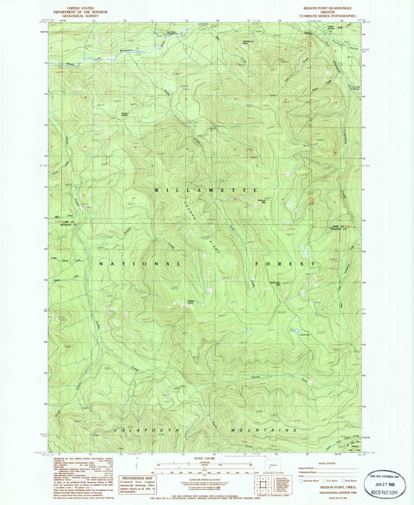 Classic USGS Rigdon Point Oregon 7.5'x7.5' Topo Map Image