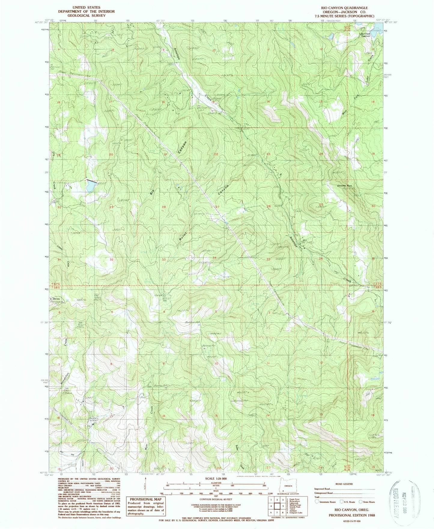 Classic USGS Rio Canyon Oregon 7.5'x7.5' Topo Map Image