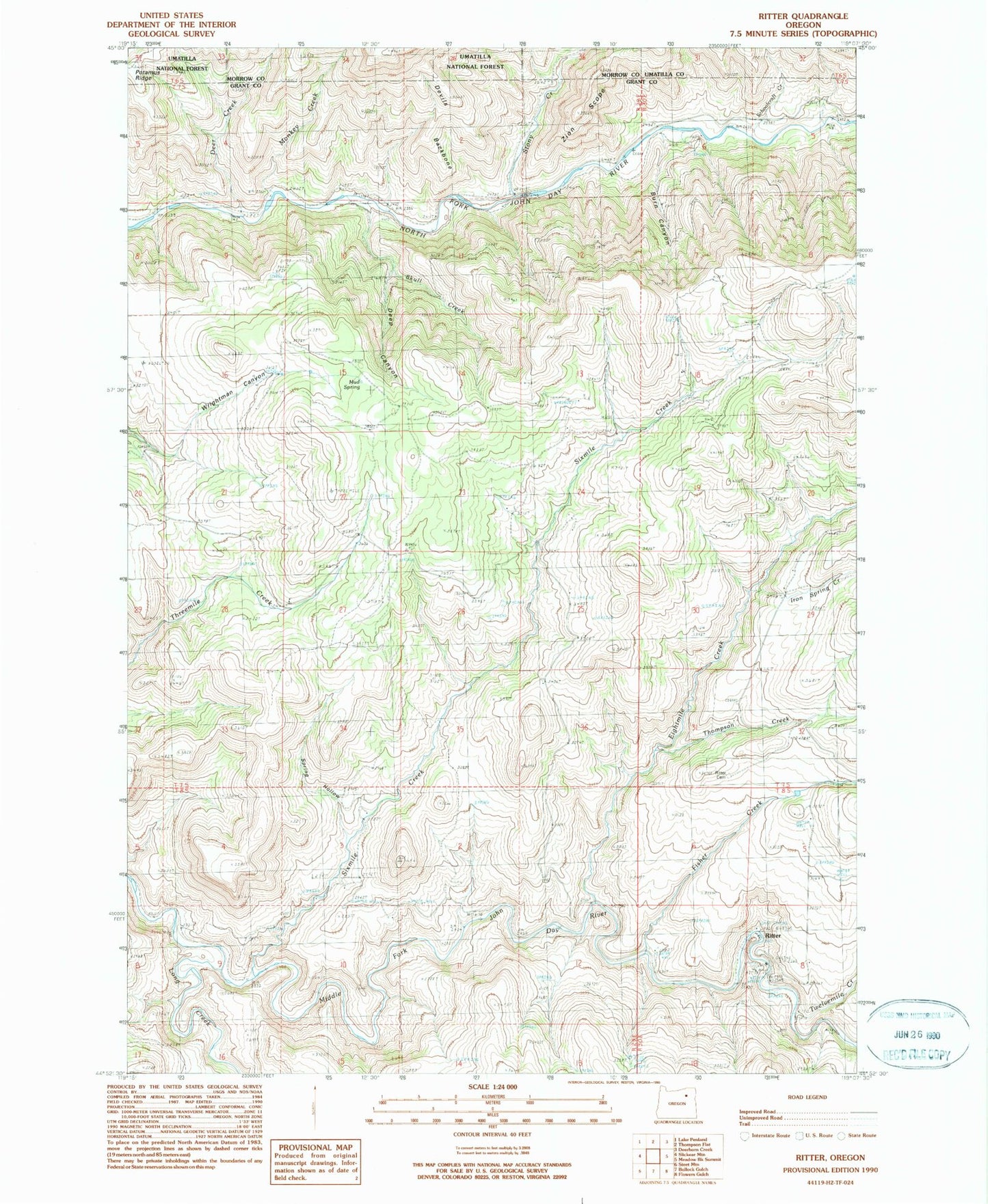 Classic USGS Ritter Oregon 7.5'x7.5' Topo Map Image