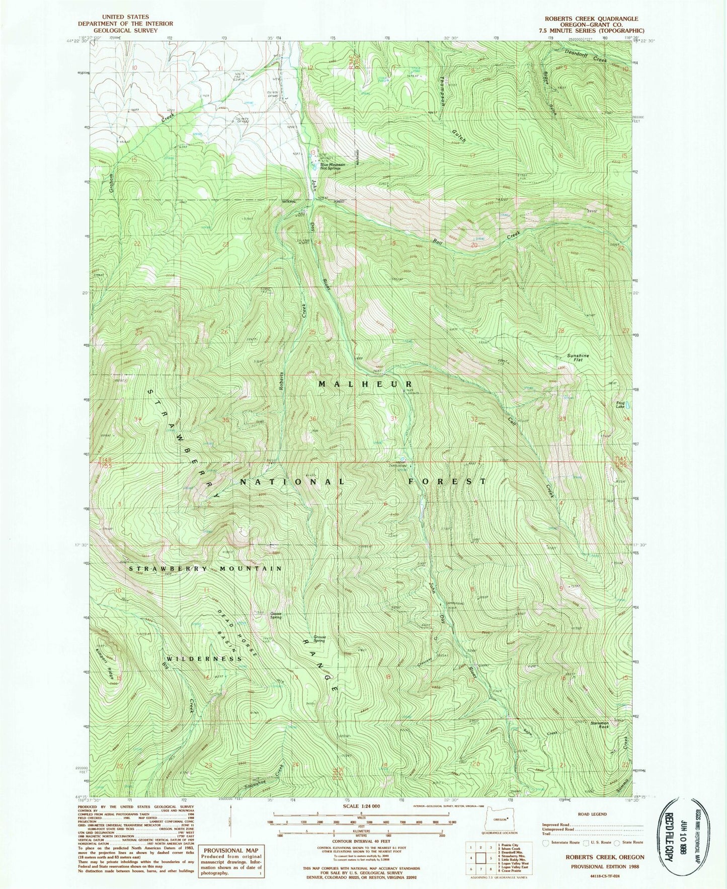 Classic USGS Roberts Creek Oregon 7.5'x7.5' Topo Map Image