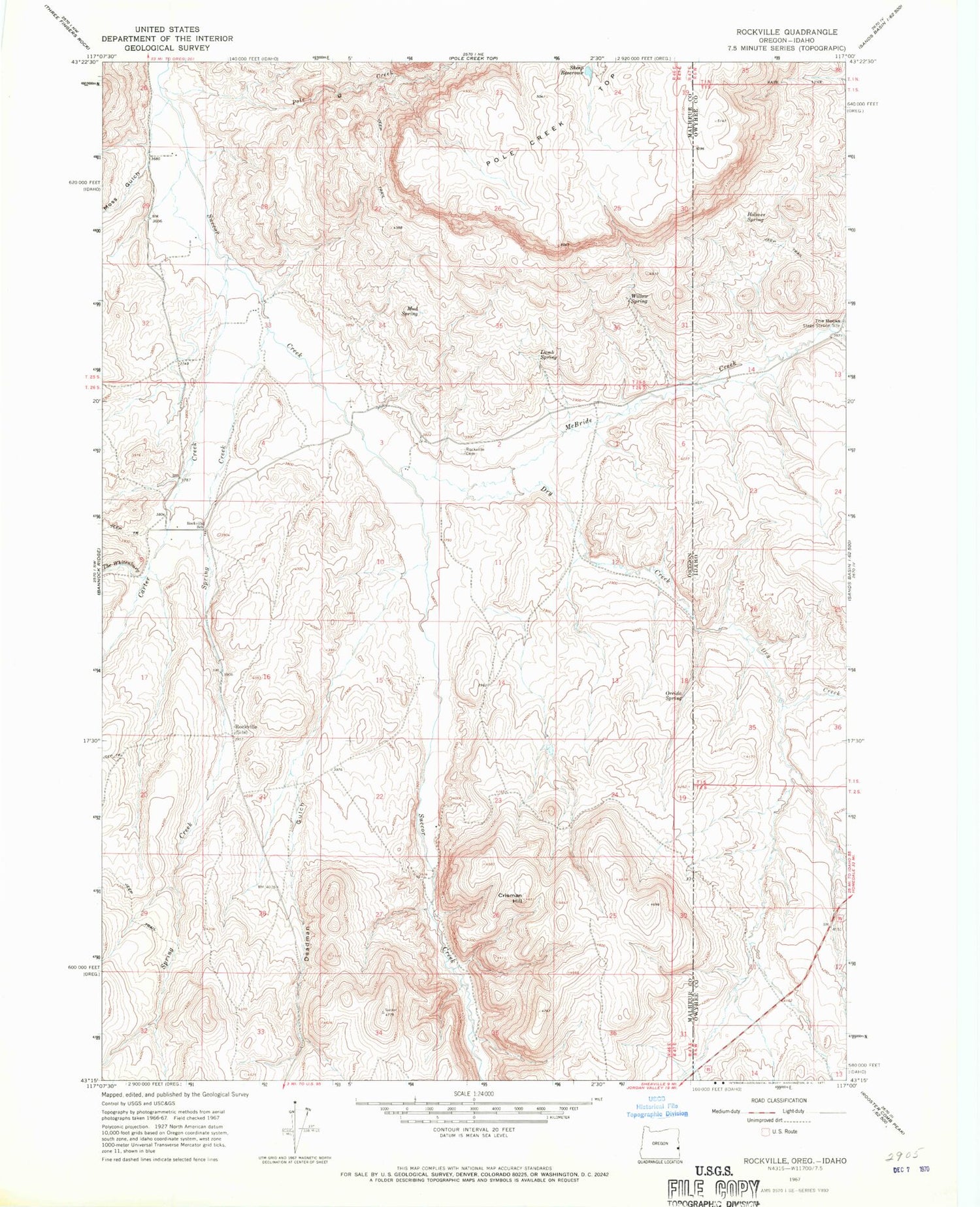 Classic USGS Rockville Oregon 7.5'x7.5' Topo Map Image